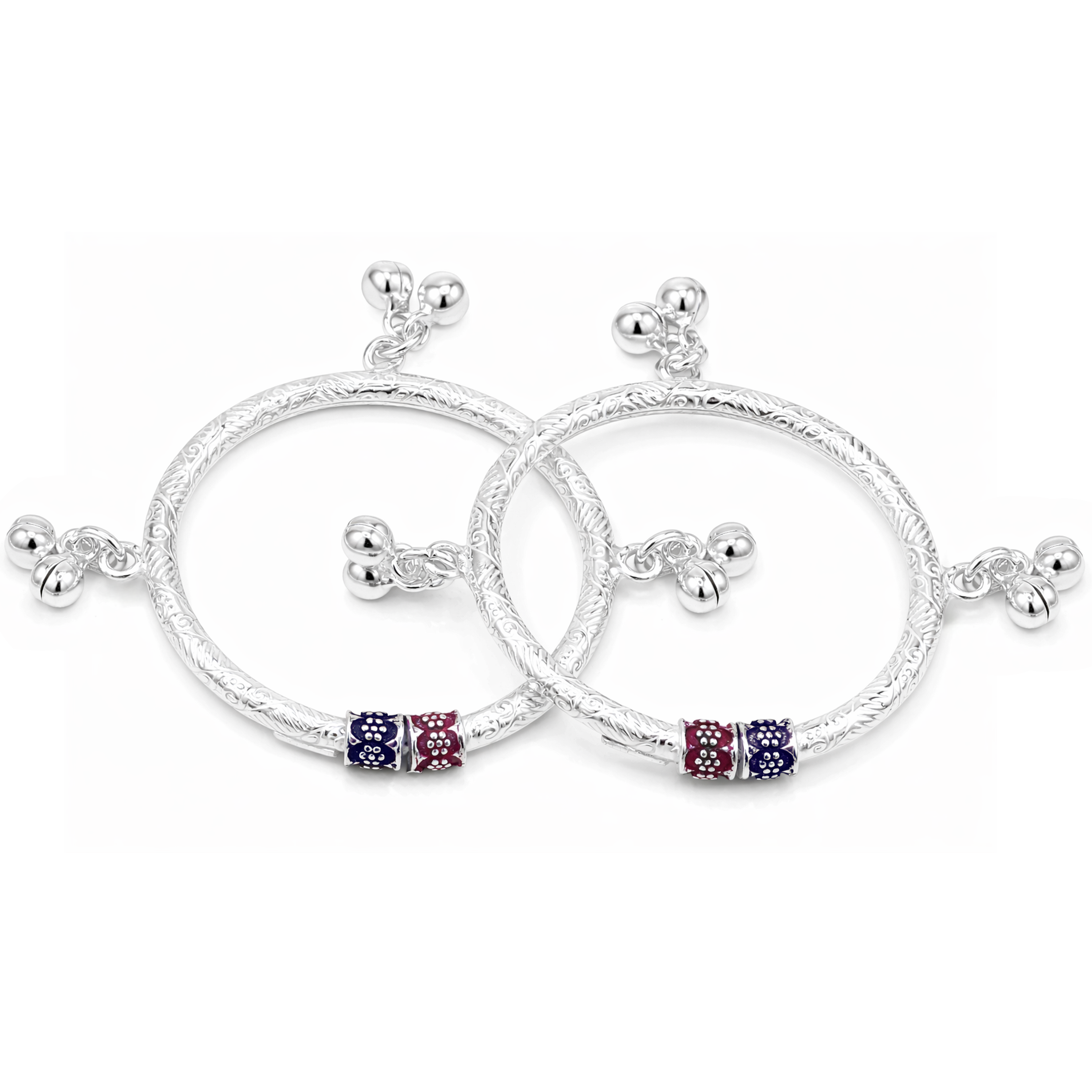 Silver Floral Gungroo Baby Kadas - Set of 2
