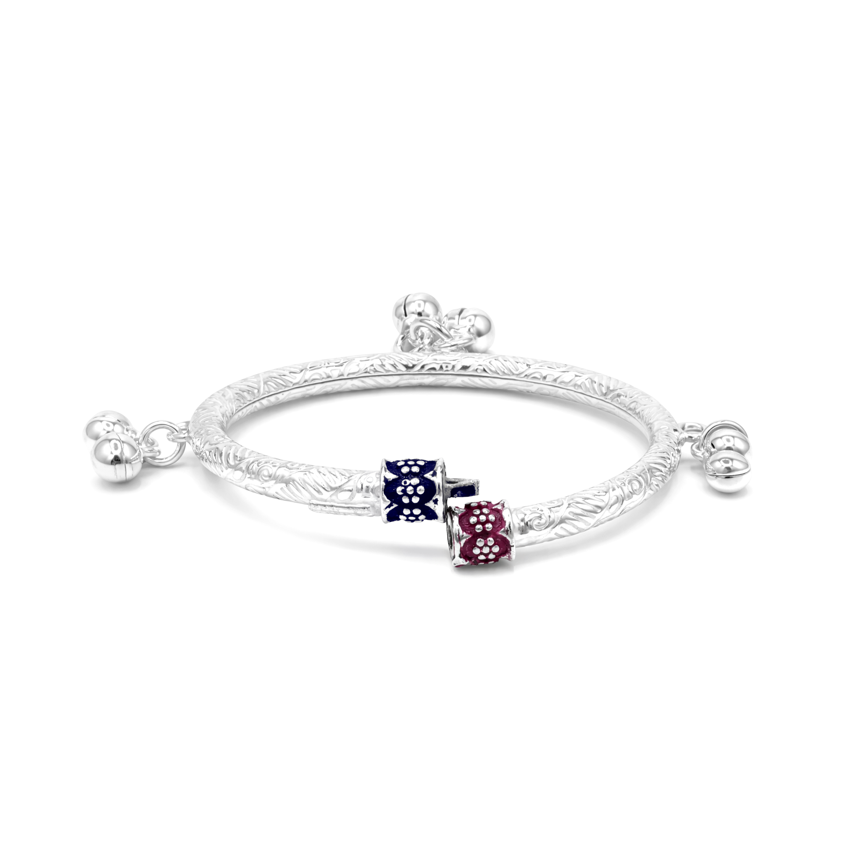 Silver Floral Gungroo Baby Kadas - Set of 2