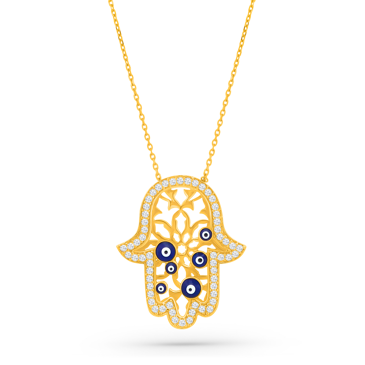 22K Gold Elegant Hamsa Hand Evil Eye Necklace