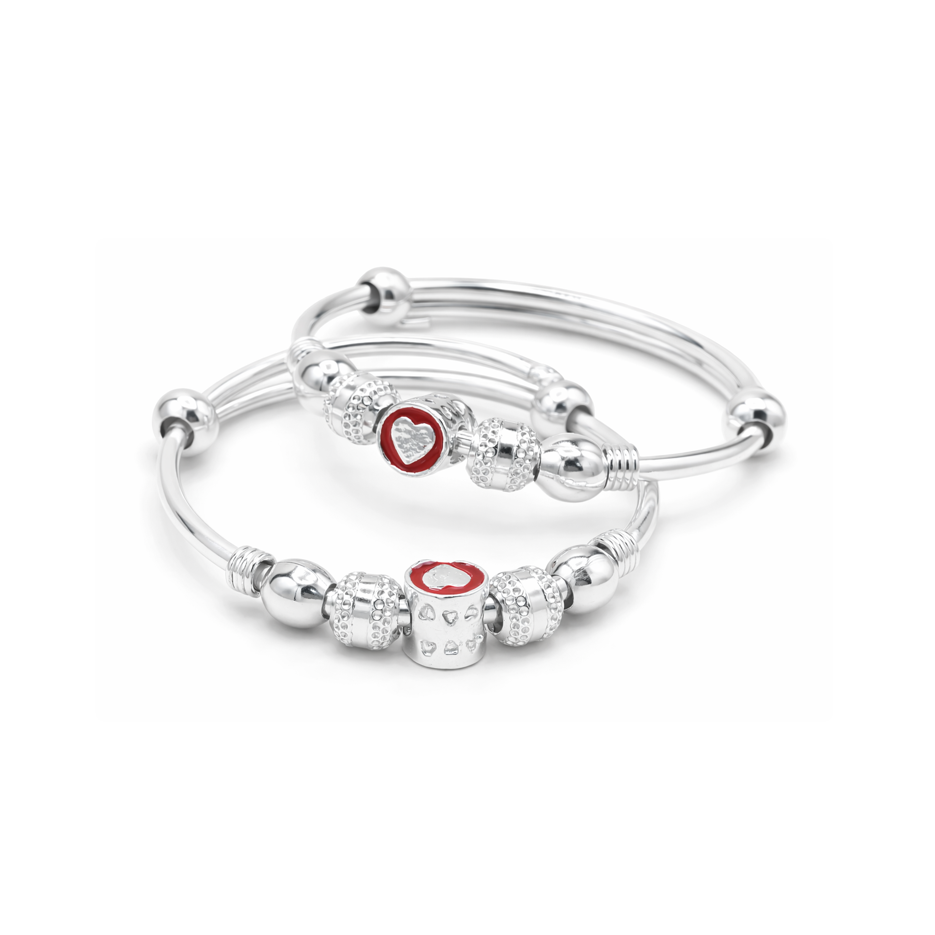 Silver Heart Charm Baby Kadas - Set of 2