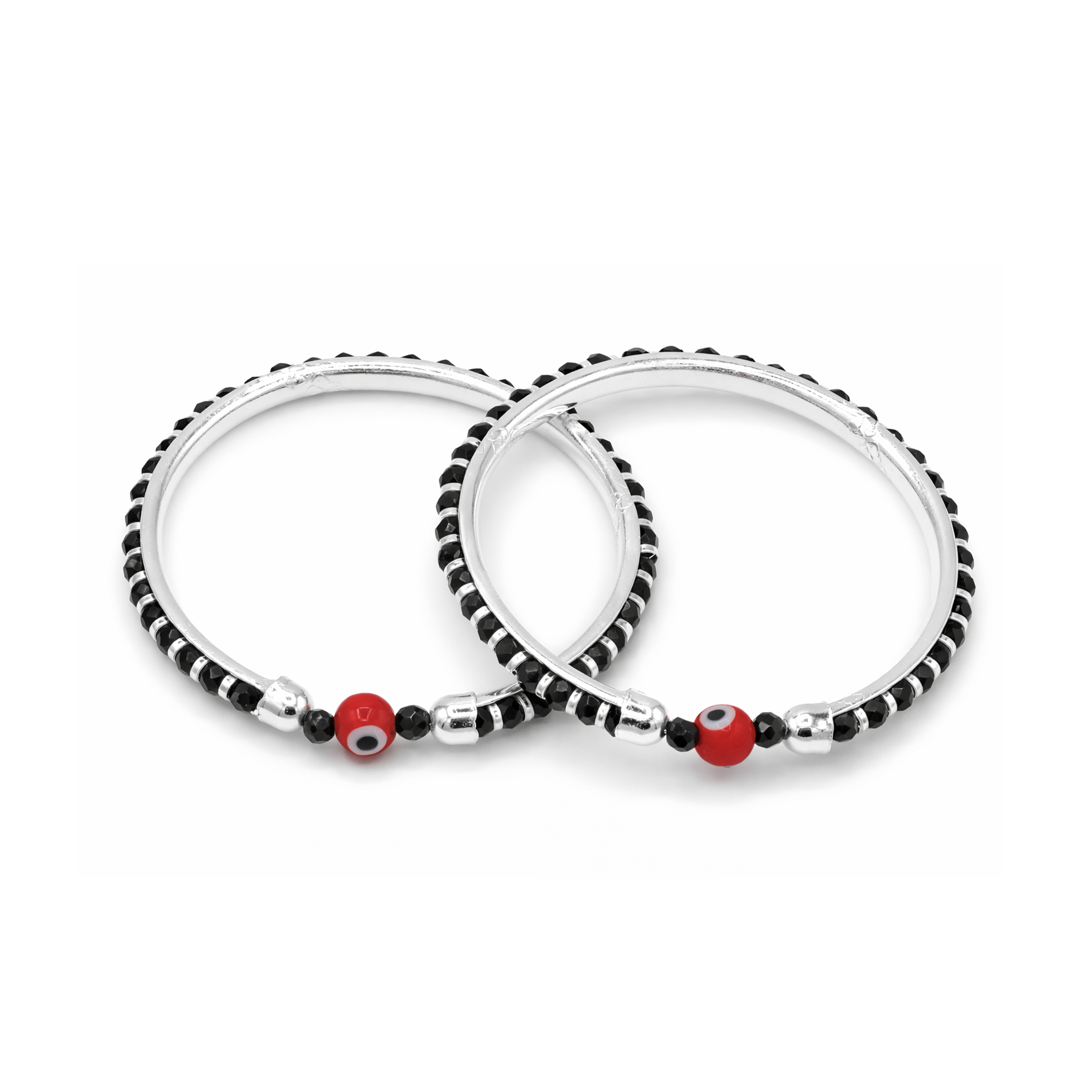 Silver Red Evil Eye Nazariya Baby Kadas - Set of 2