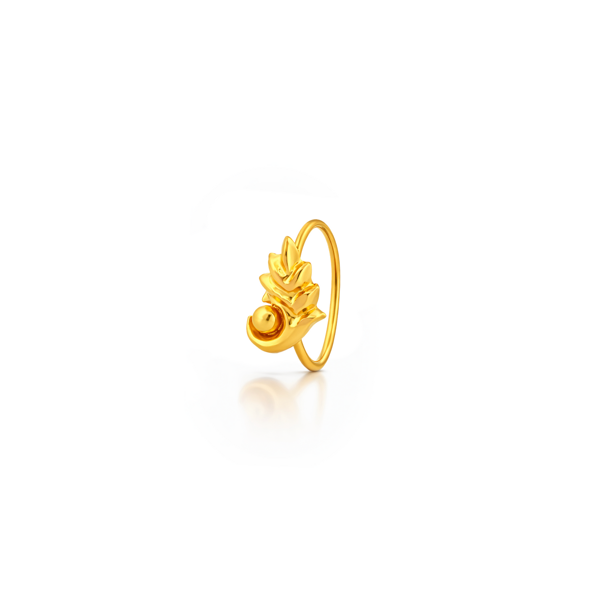 22K Gold Swirled Leaf Hoop Nose Pin