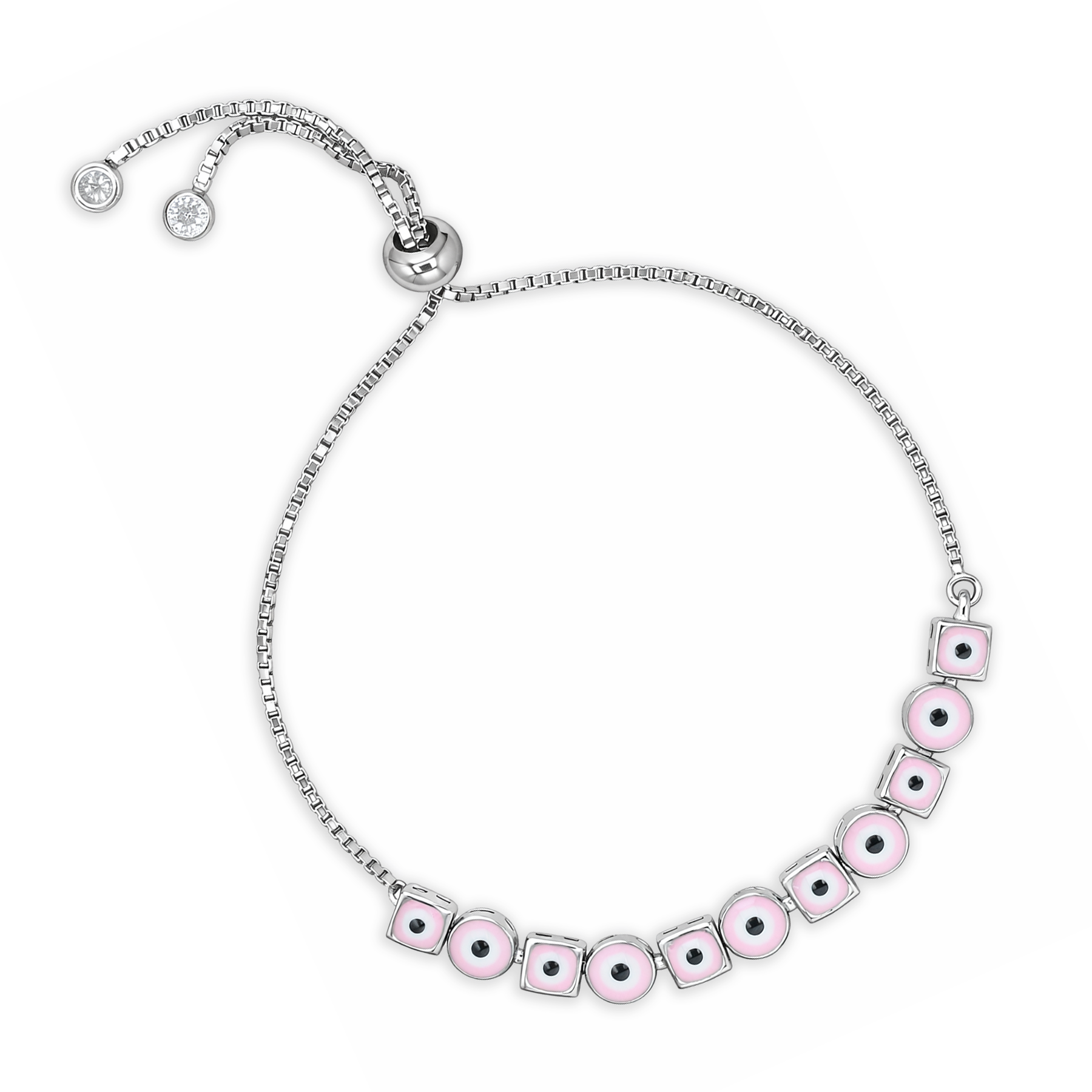 Silver Pink Evil Eye Bracelet