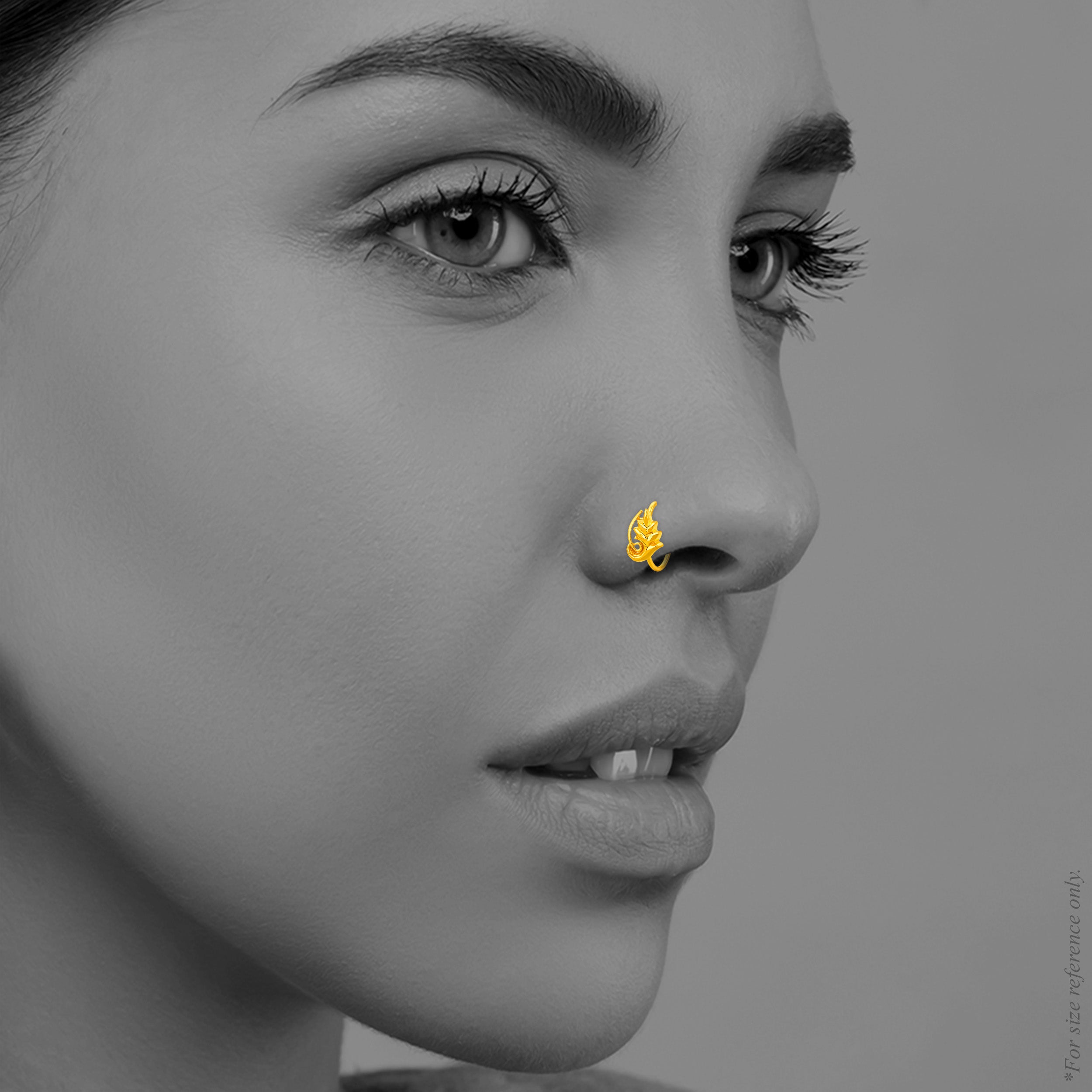 22K Gold Swirled Leaf Hoop Nose Pin