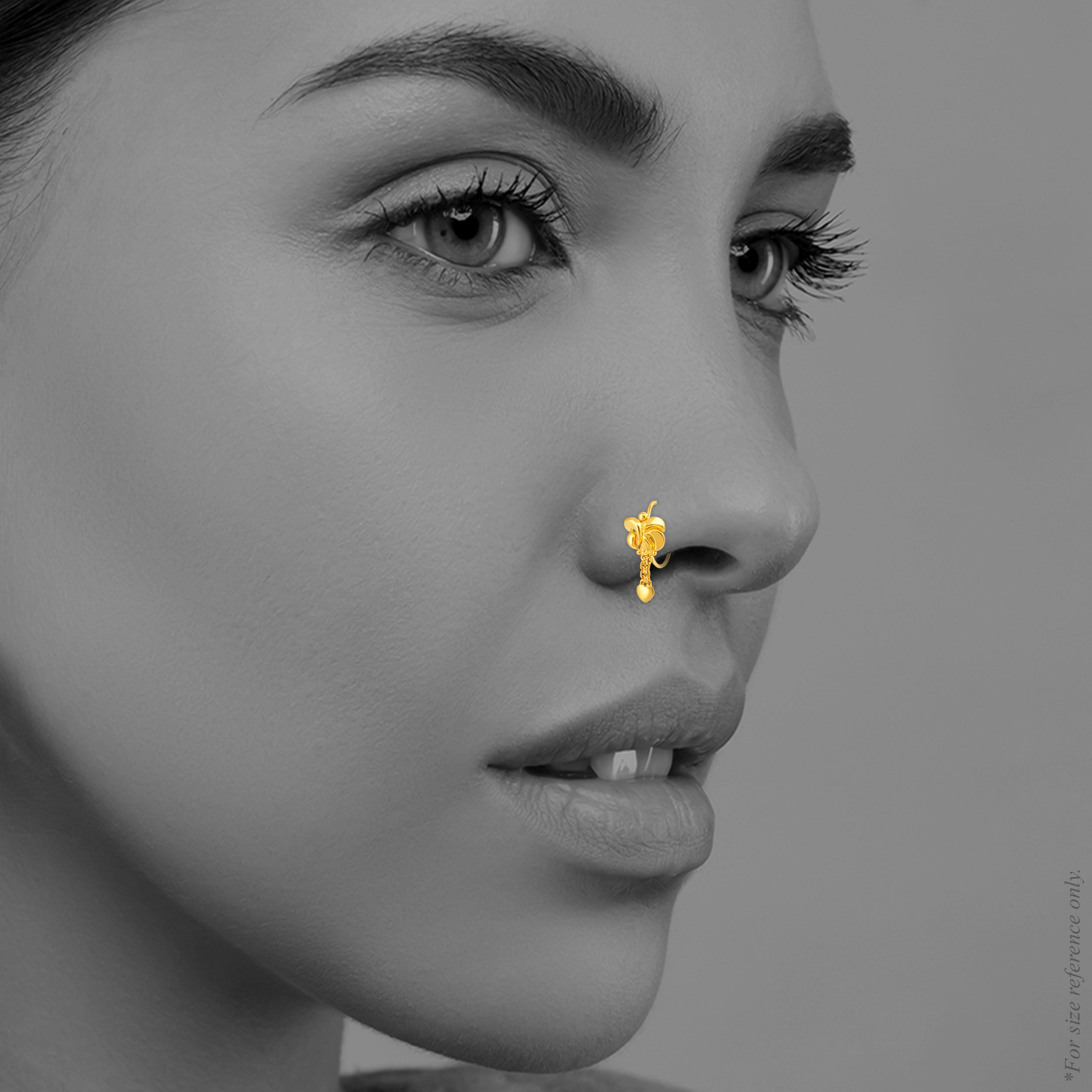 22K Gold Drop Dangle Hoop Nose Pin