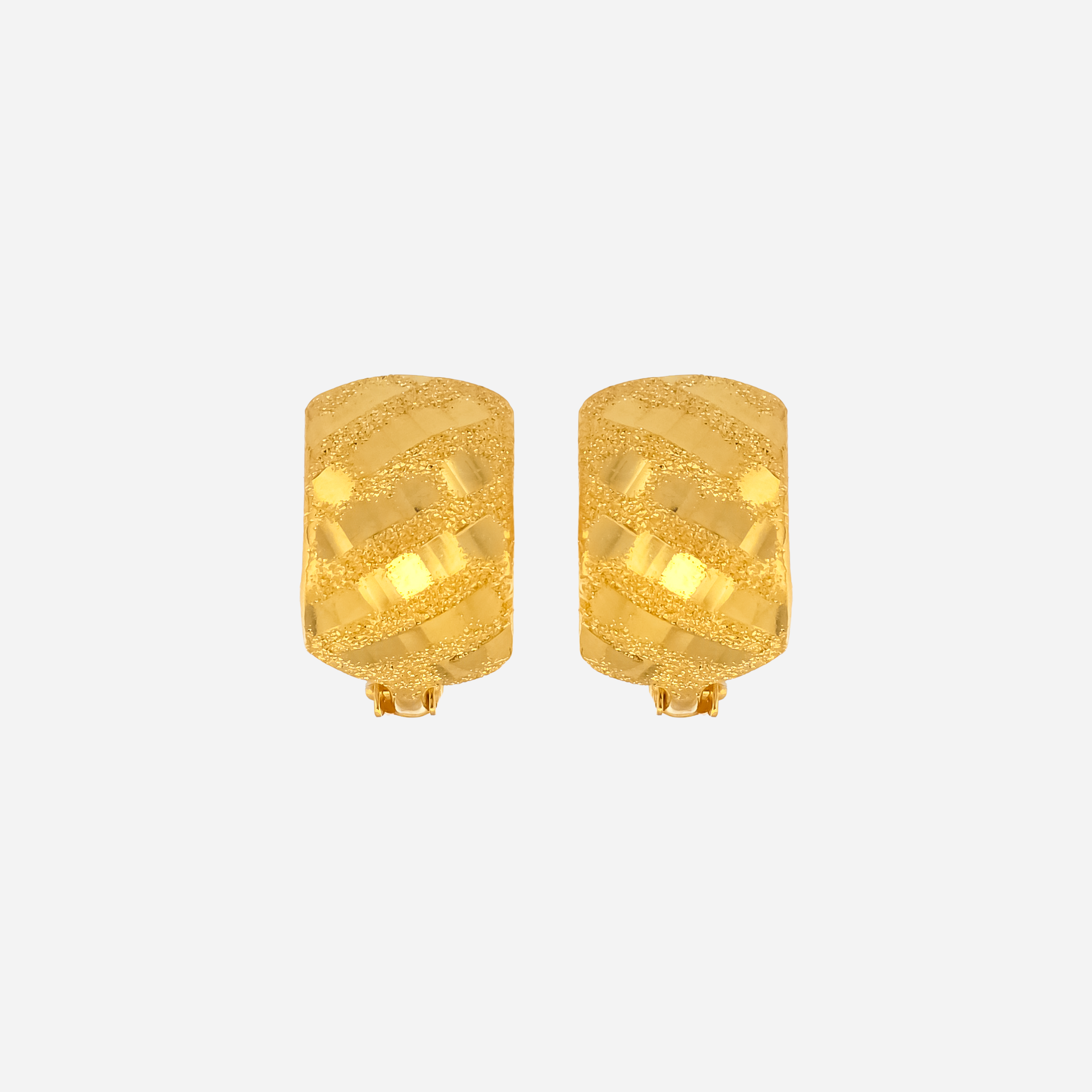 22K Gold Diagonal Diamond-Cut Clip-On Earrings