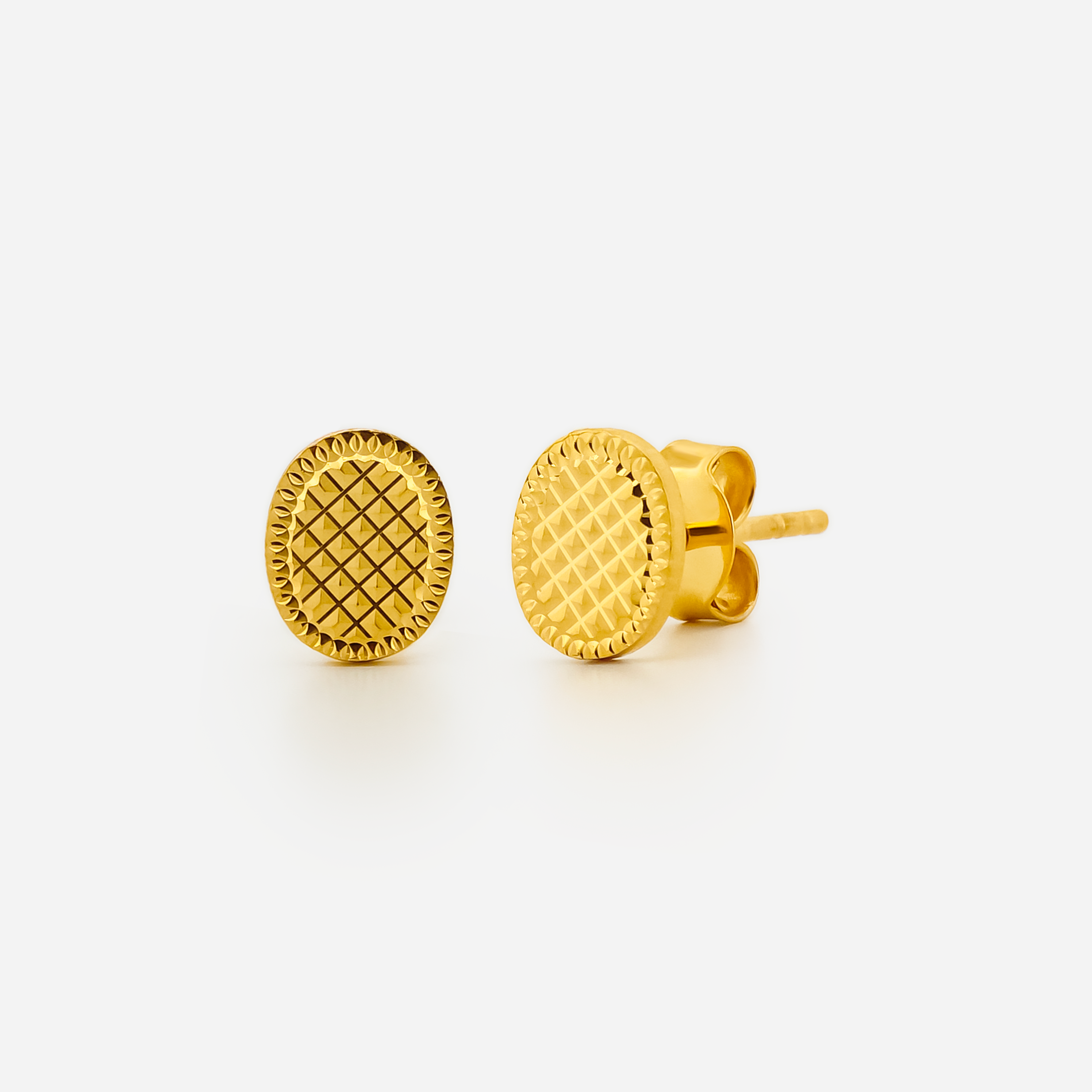 22K Gold Diamond-Cut Oval Stud Earrings