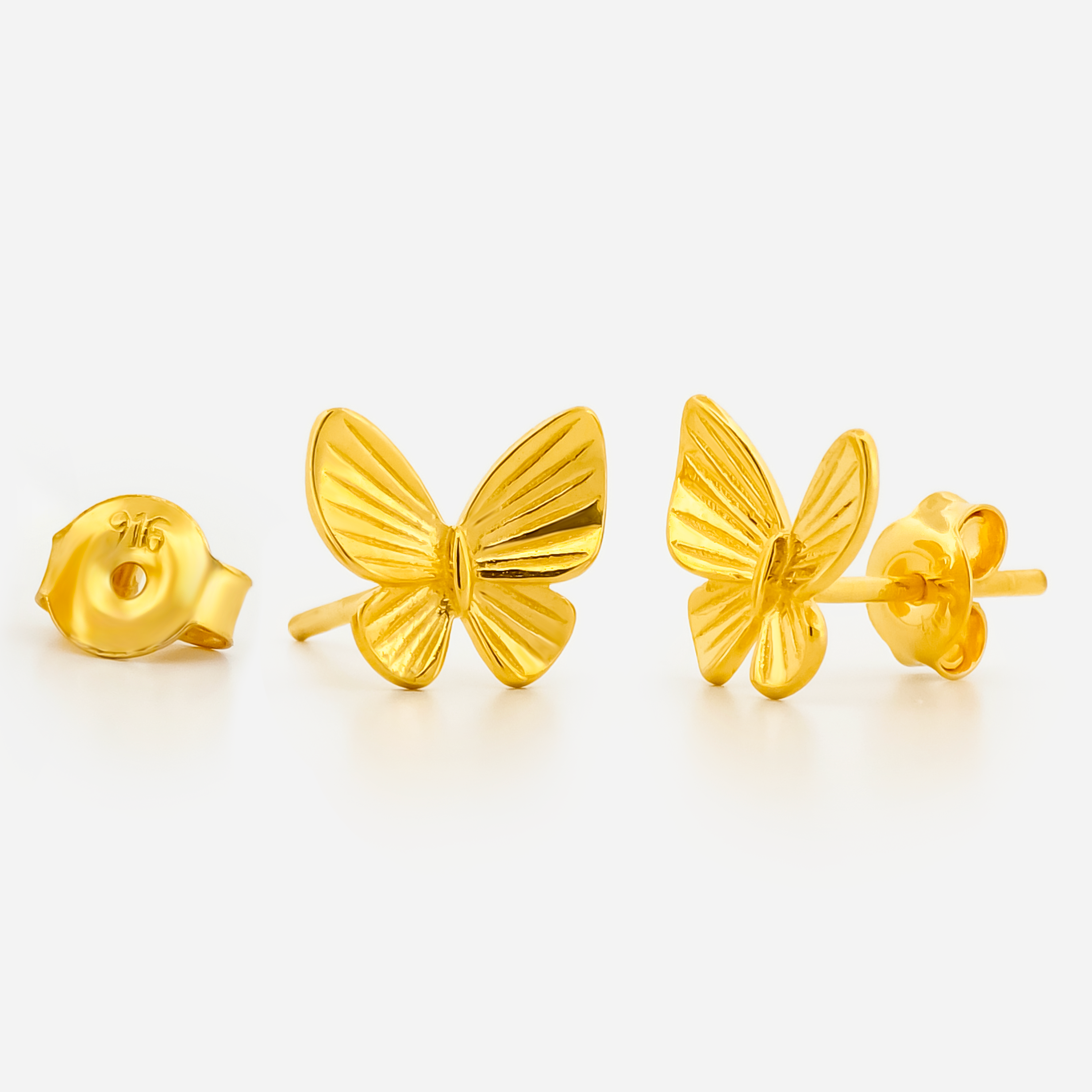 22K Gold Textured Butterfly Stud Earrings
