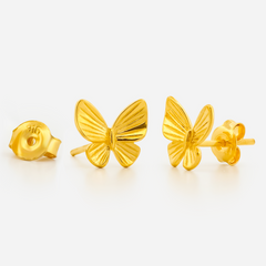 22K Gold Textured Butterfly Stud Earrings