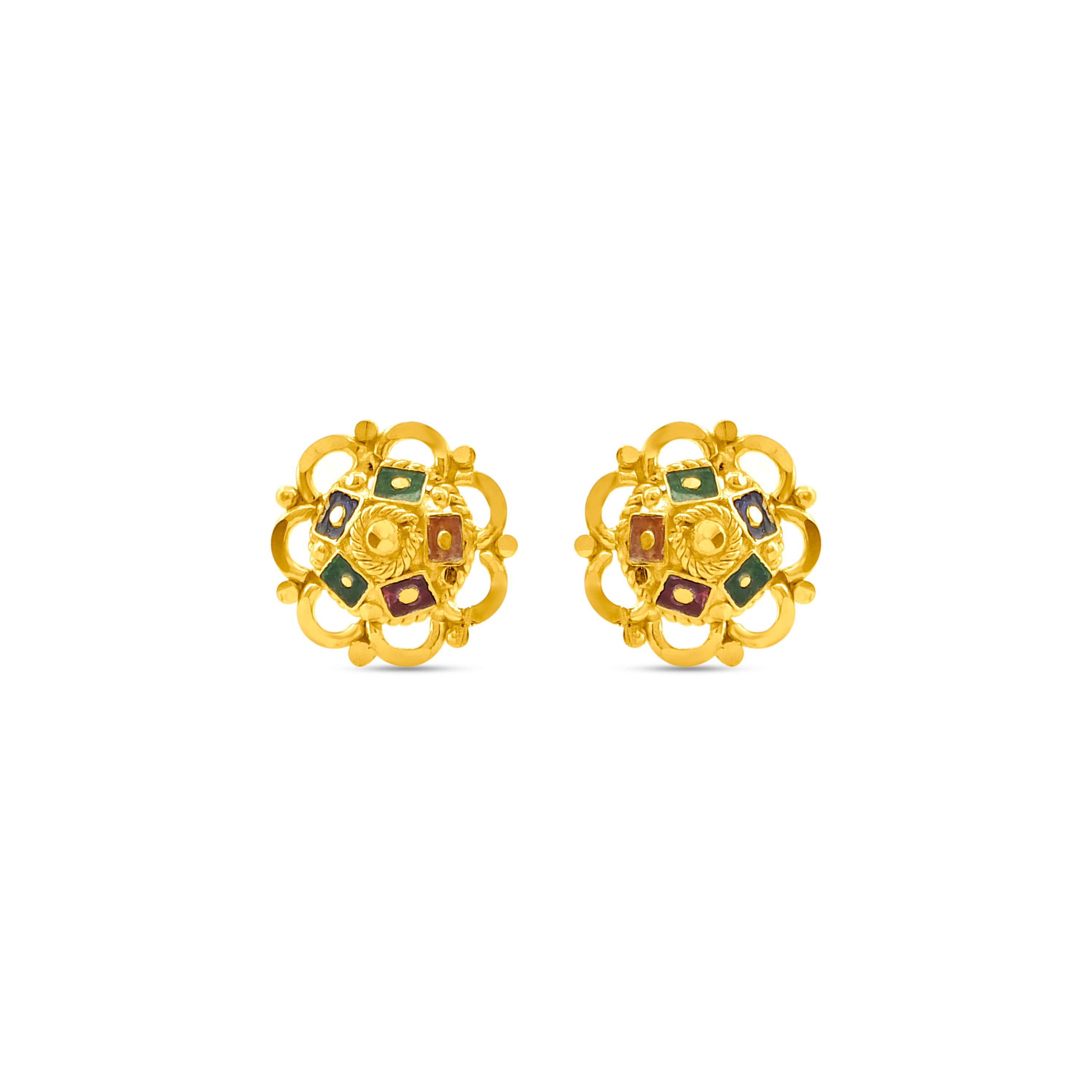 22K Gold Meenakari Blossom Stud Earrings
