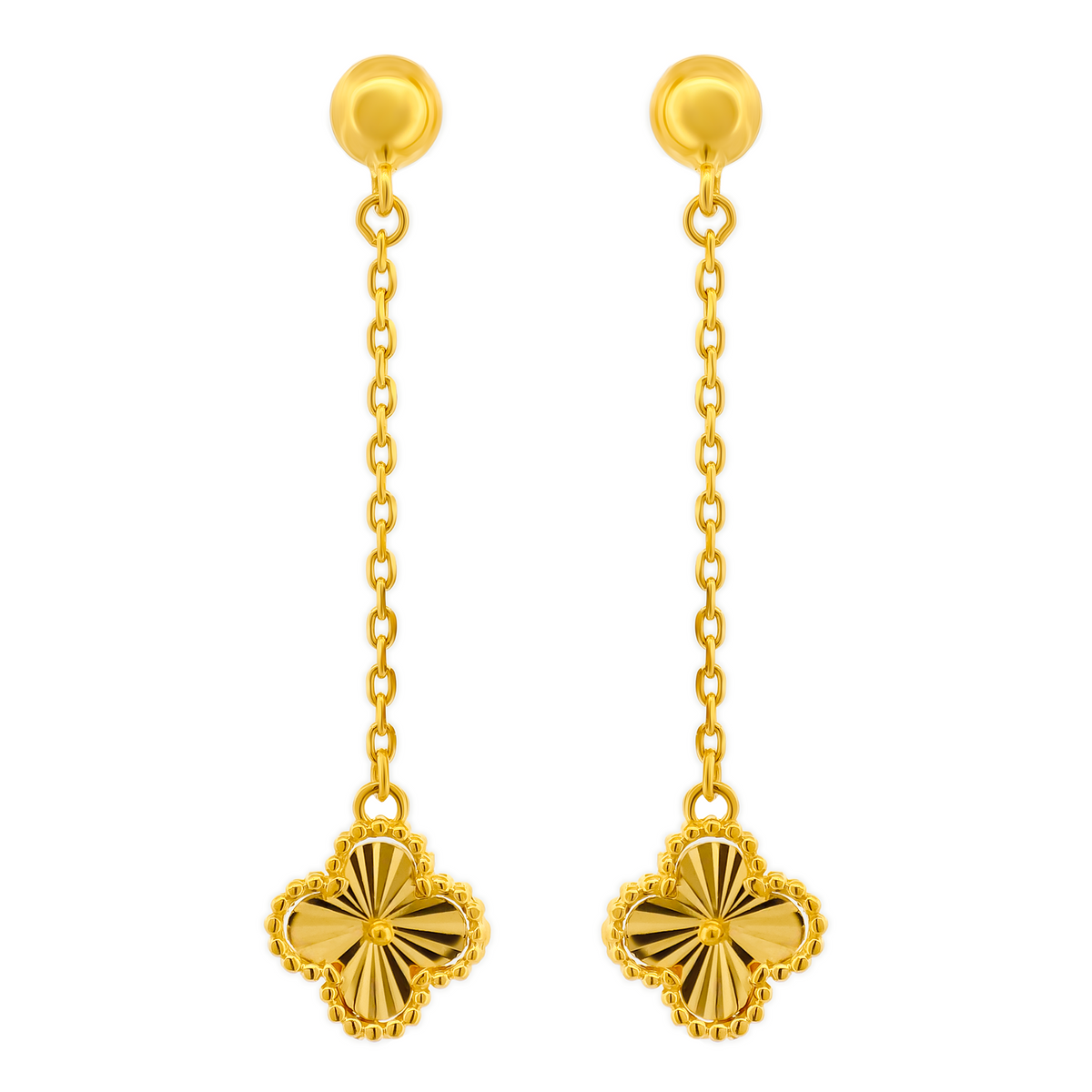 22K Gold Clover Chain Drop Earrings