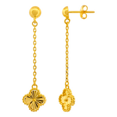 22K Gold Clover Chain Drop Earrings