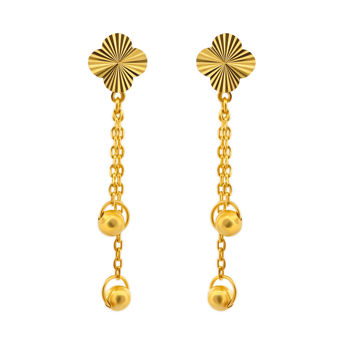 22K Gold Clover Double Chain Drop Earrings