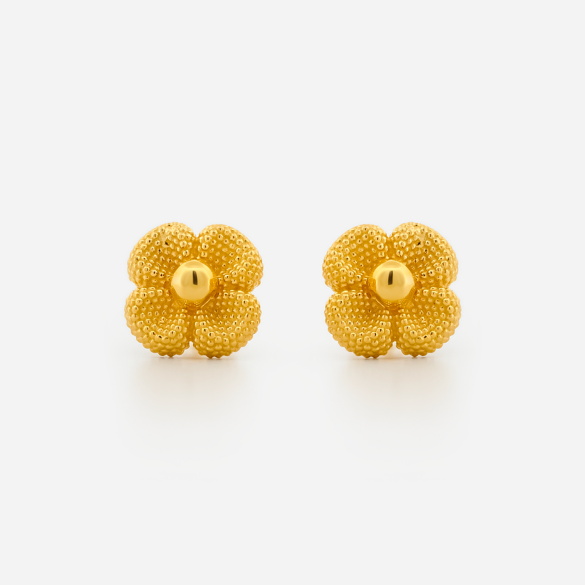 22K Gold Beaded Floral Stud Earrings