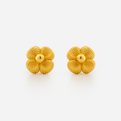 22K Gold Beaded Floral Stud Earrings