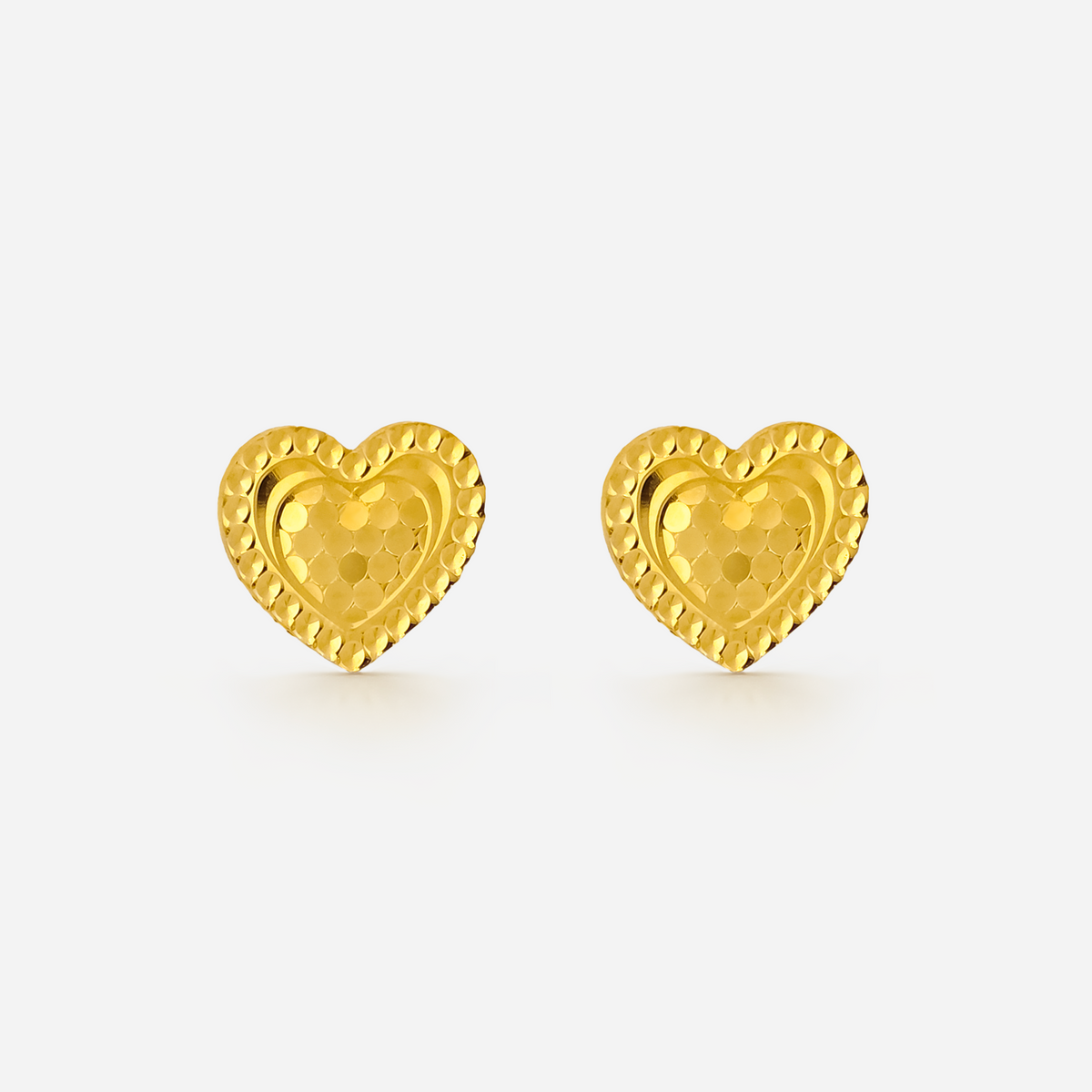 22K Gold Sparkling Heart Stud Earrings