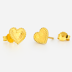 22K Gold Sparkling Heart Stud Earrings
