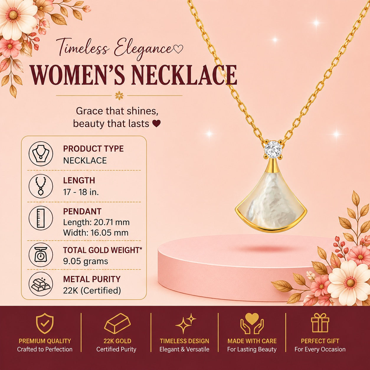 22k Gold Mother of Pearl Necklace