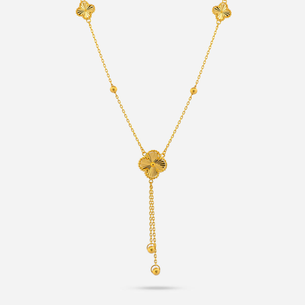 22k Gold Clover Tassel Drop Necklace