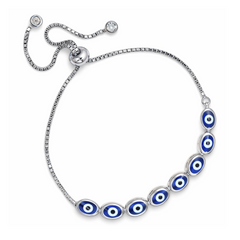 Silver Blue Evil Eye Bracelet
