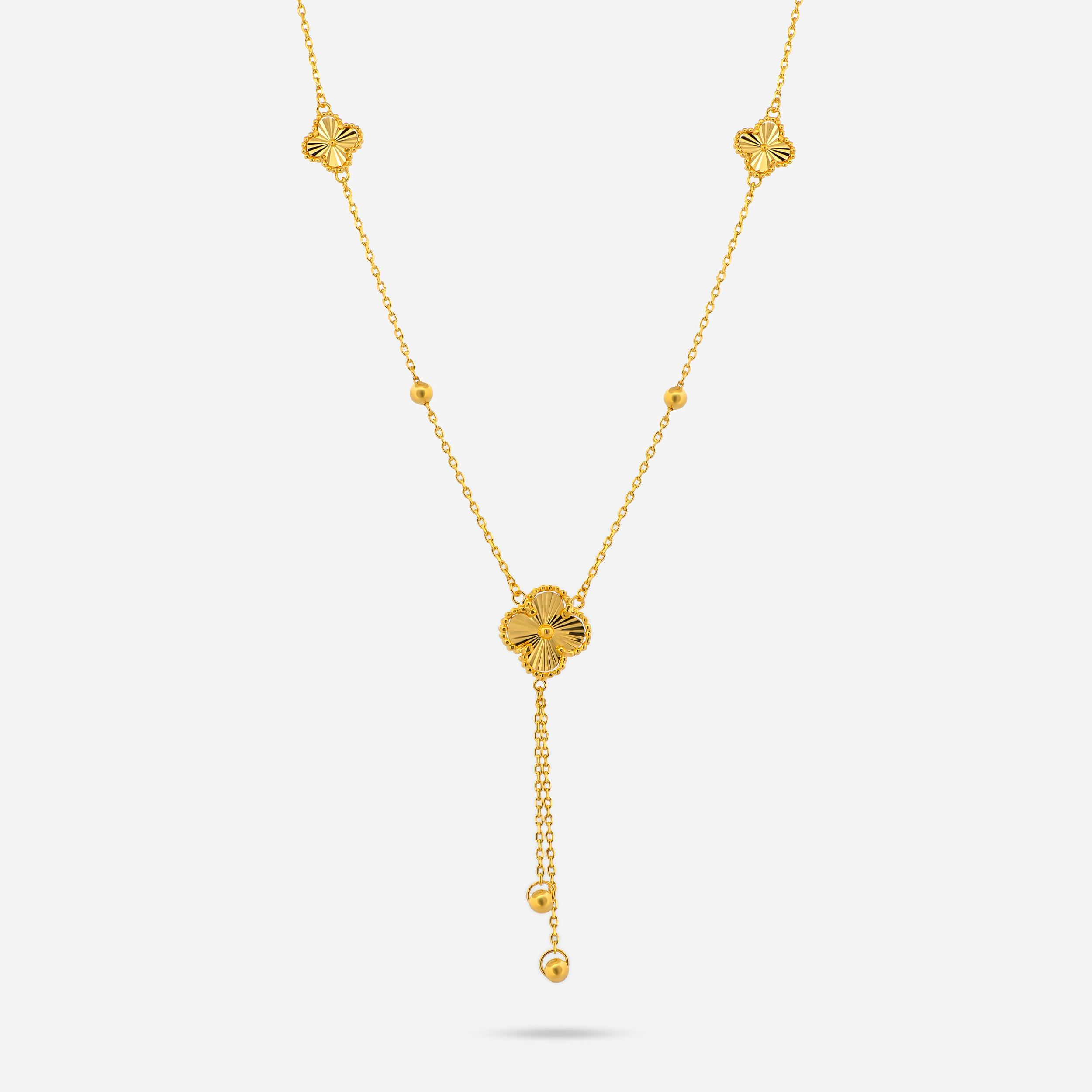 22k Gold Clover Tassel Drop Necklace
