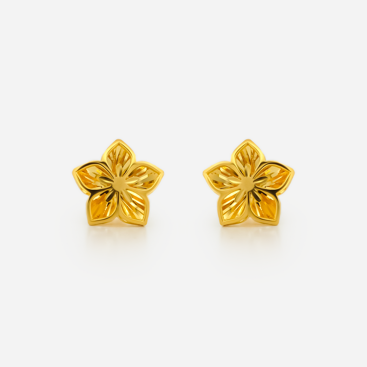 22K Gold Petal Floral Star Stud Earrings