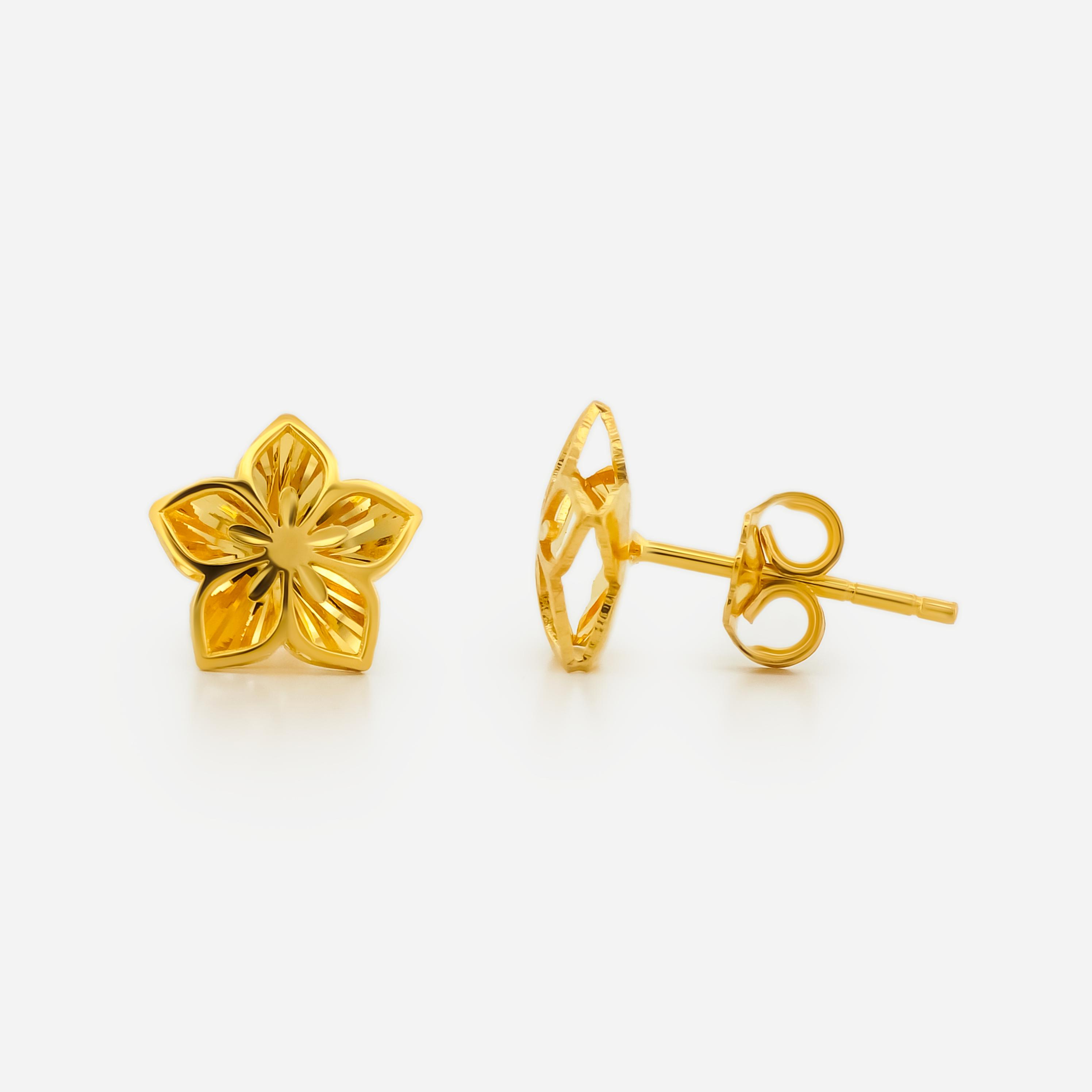 22K Gold Petal Floral Star Stud Earrings