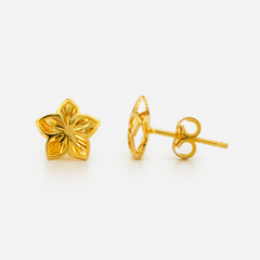22K Gold Petal Floral Star Stud Earrings