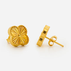 22K Gold Diamond-Cut Clover Earrings