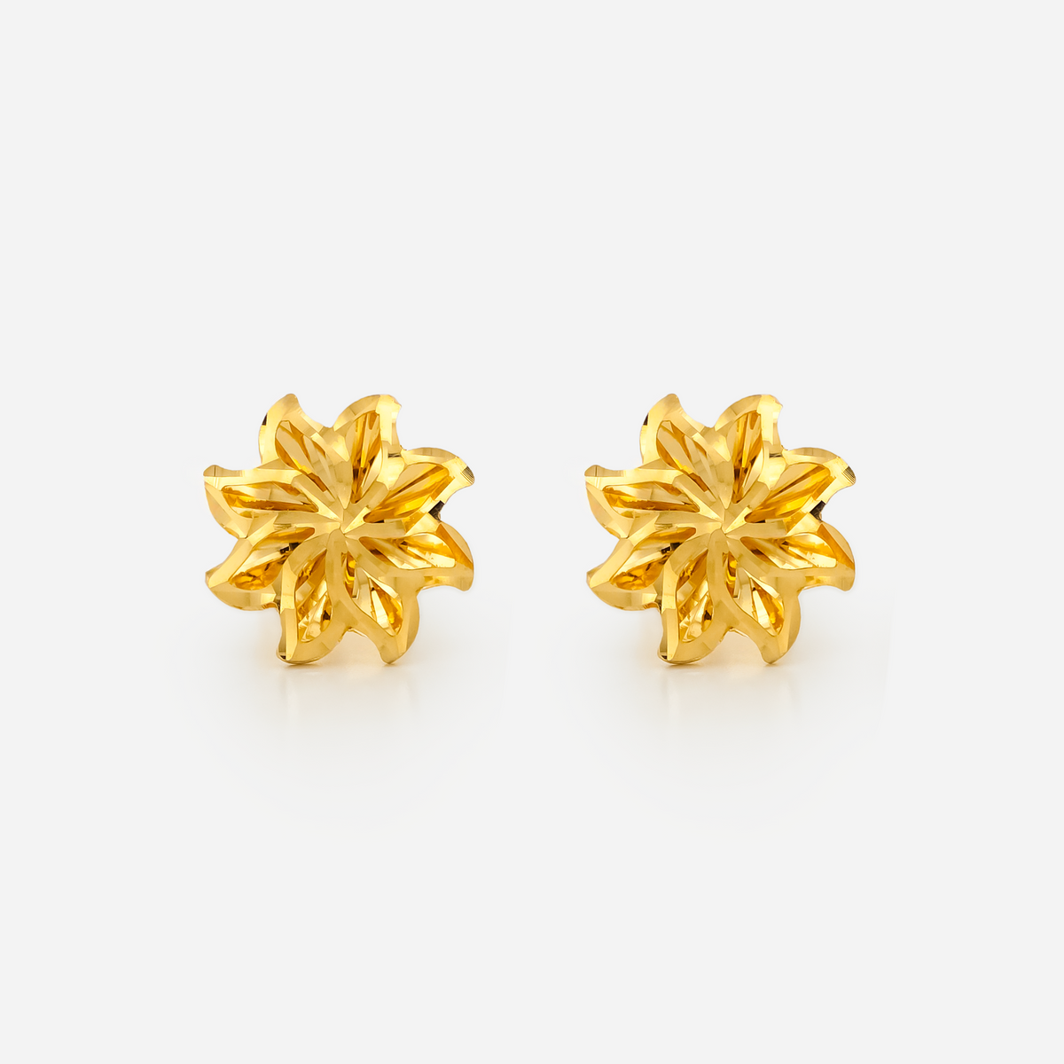 22K Gold Layered Floral Starburst Stud Earrings