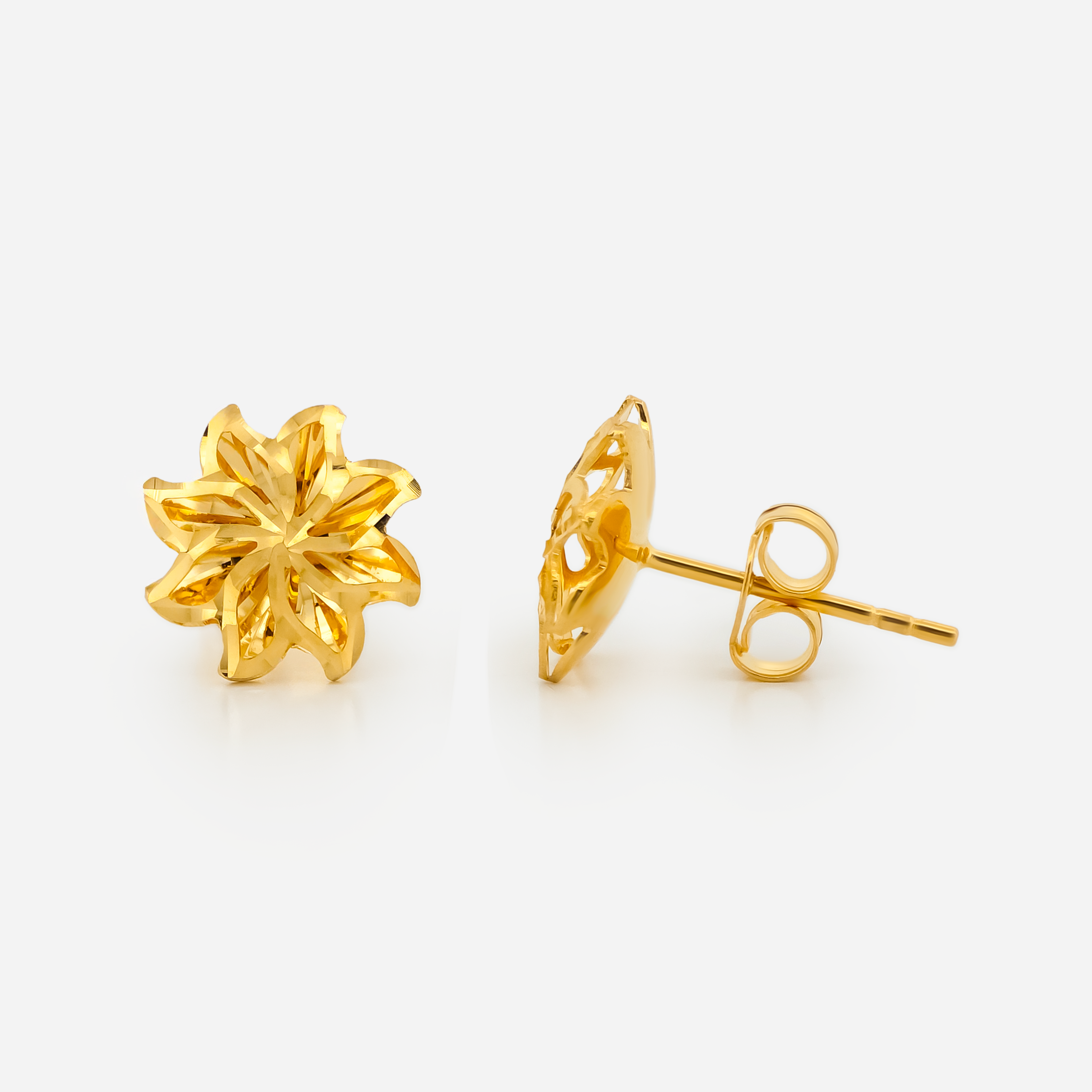 22K Gold Layered Floral Starburst Stud Earrings