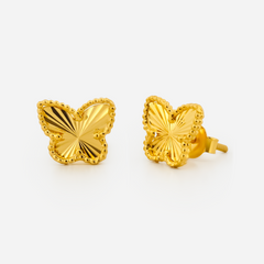 22K Gold Diamond-Cut Butterfly Stud Earrings