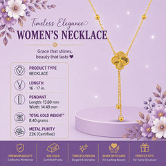 22k Gold Clover Tassel Drop Necklace