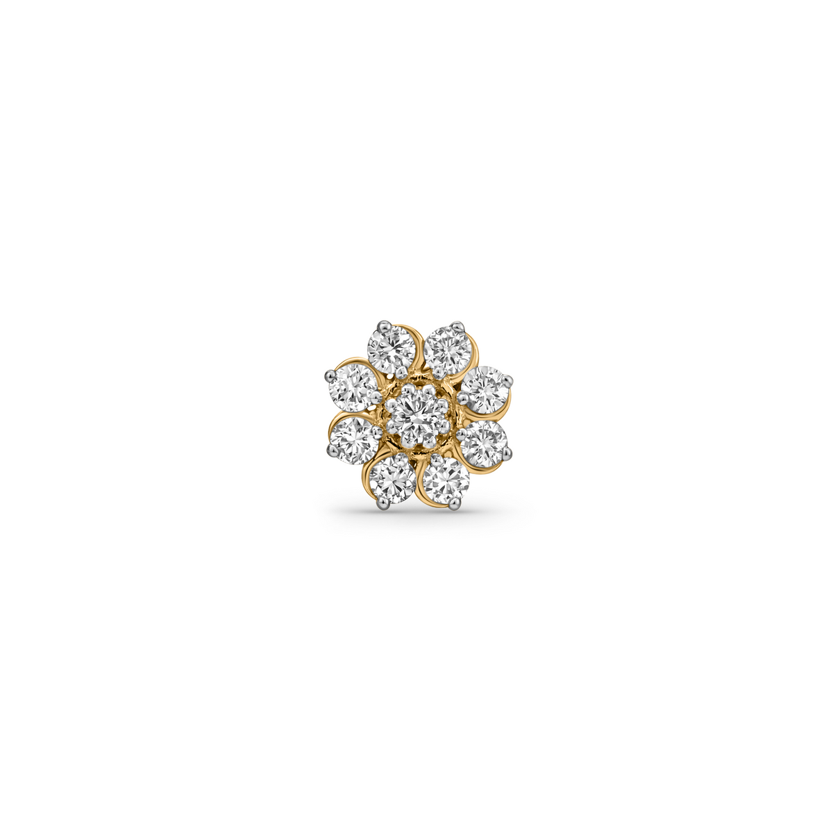 18K Gold Diamond Floral Cluster Nose Pin