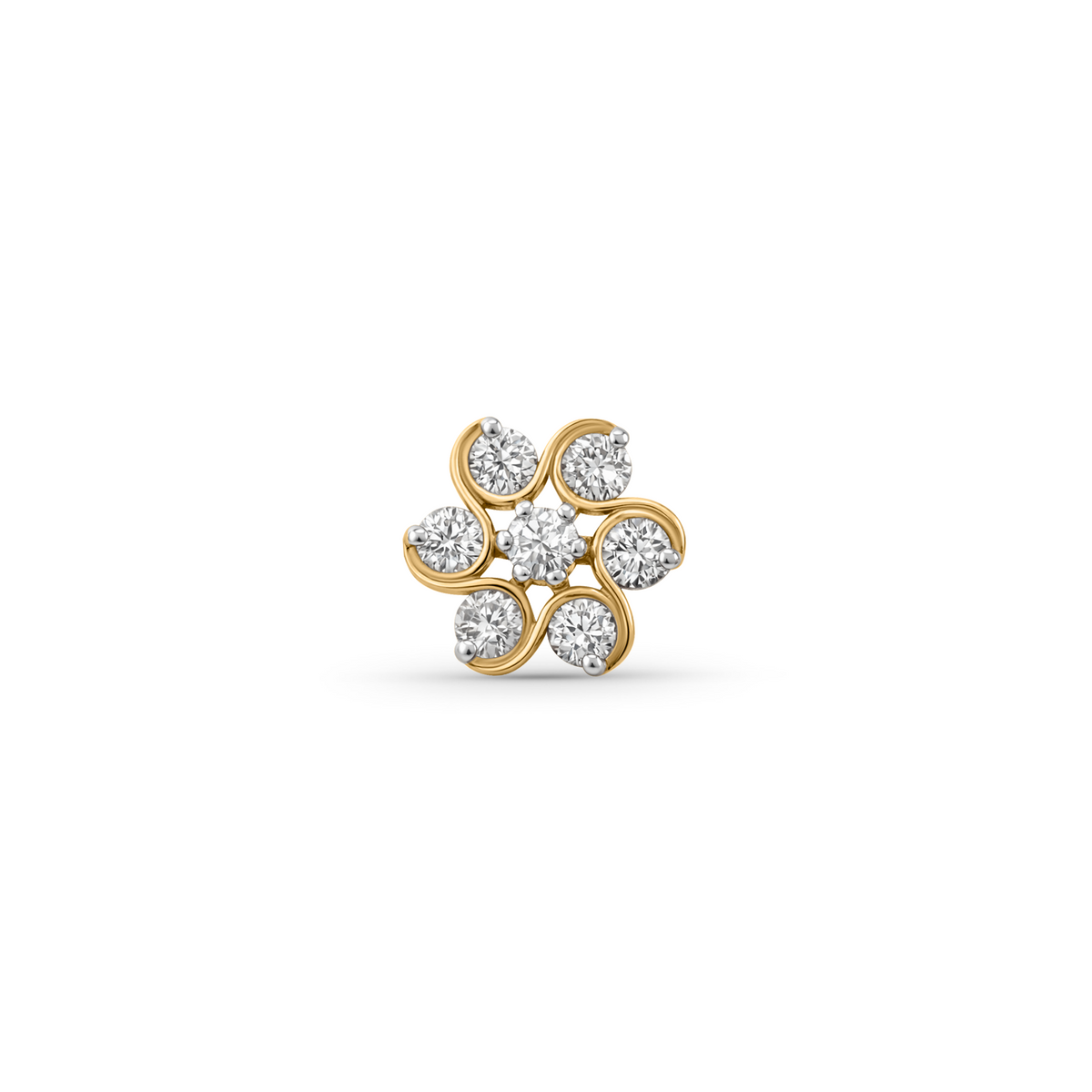 18K Gold Diamond Swirl Flower Nose Pin