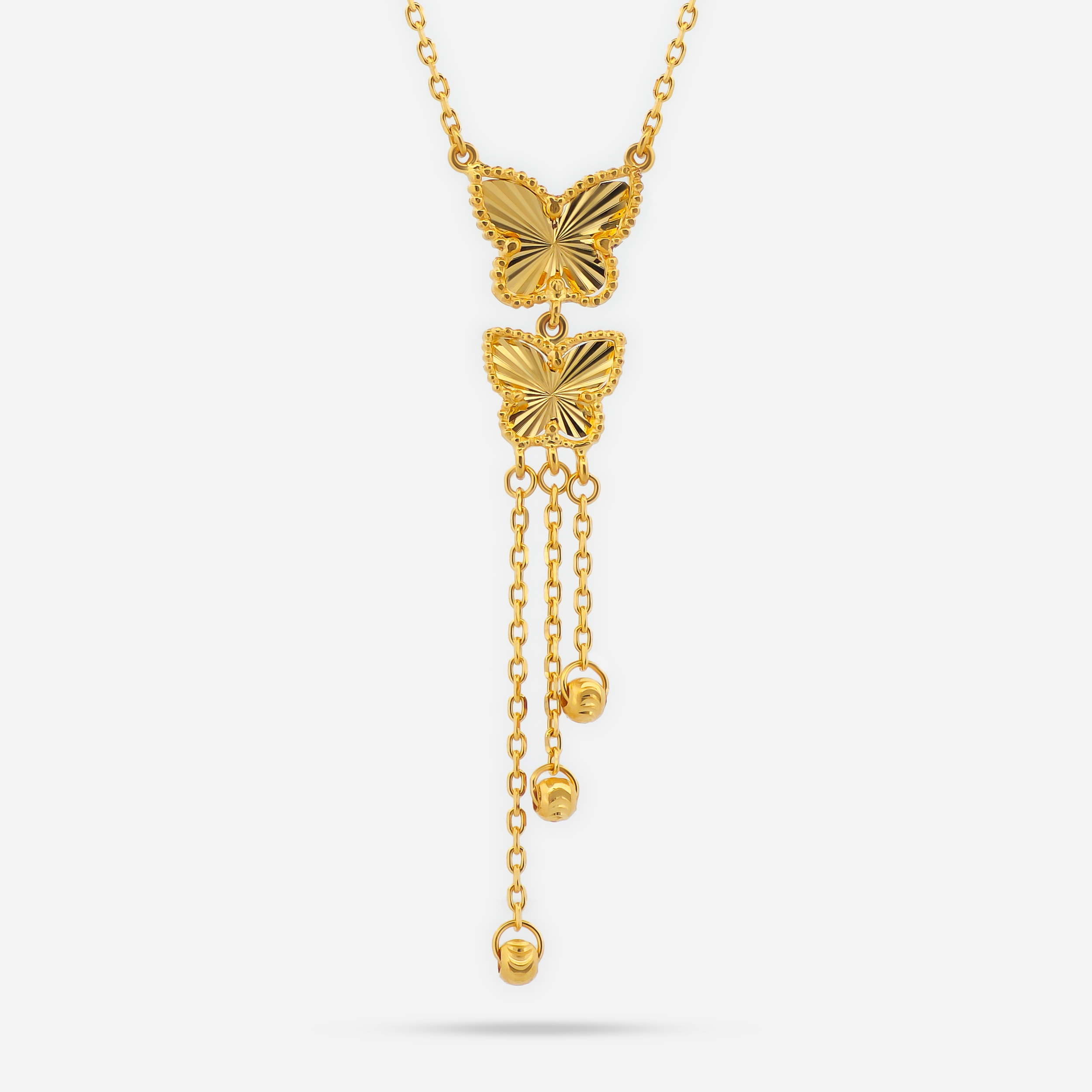 22k Gold Butterfly Tassel Drop Necklace