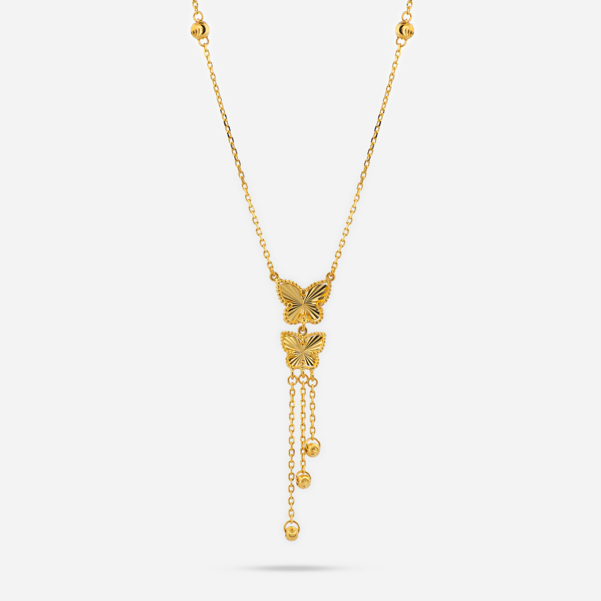 22k Gold Butterfly Tassel Drop Necklace
