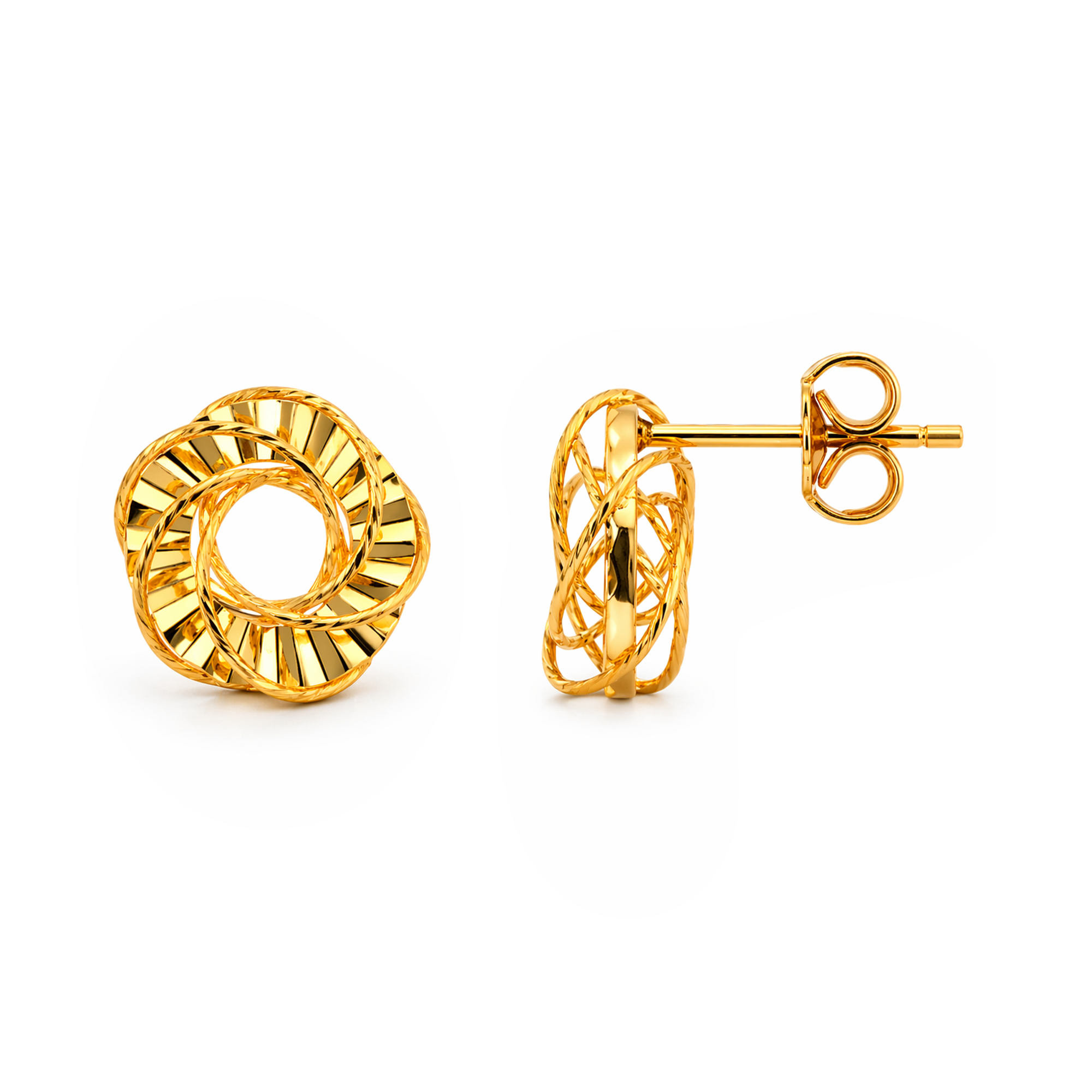 22K Gold Spiral Hollow Flower Earrings