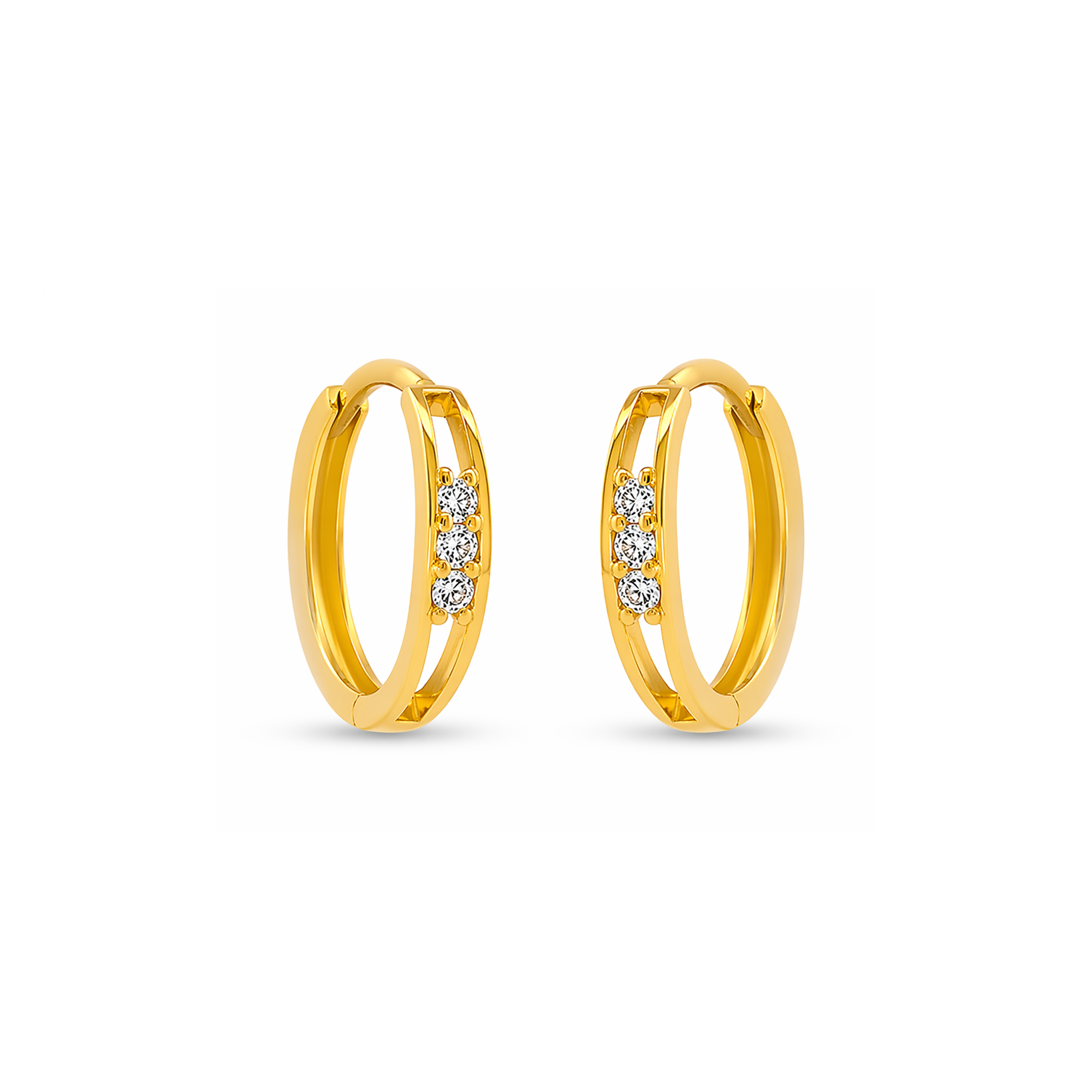 22K Gold CZ Huggie Hoop Earrings