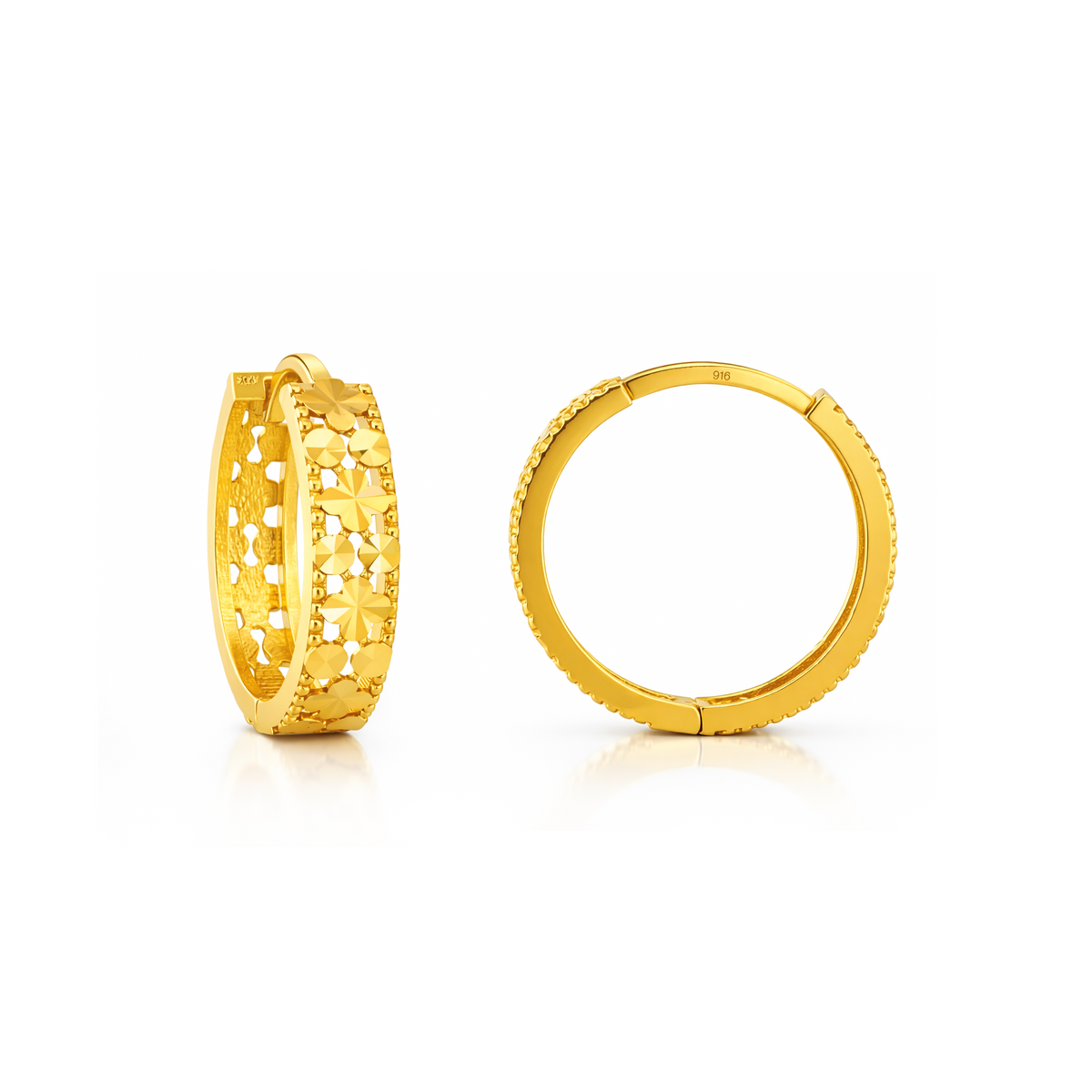 22K Gold Floral Hoop Earrings