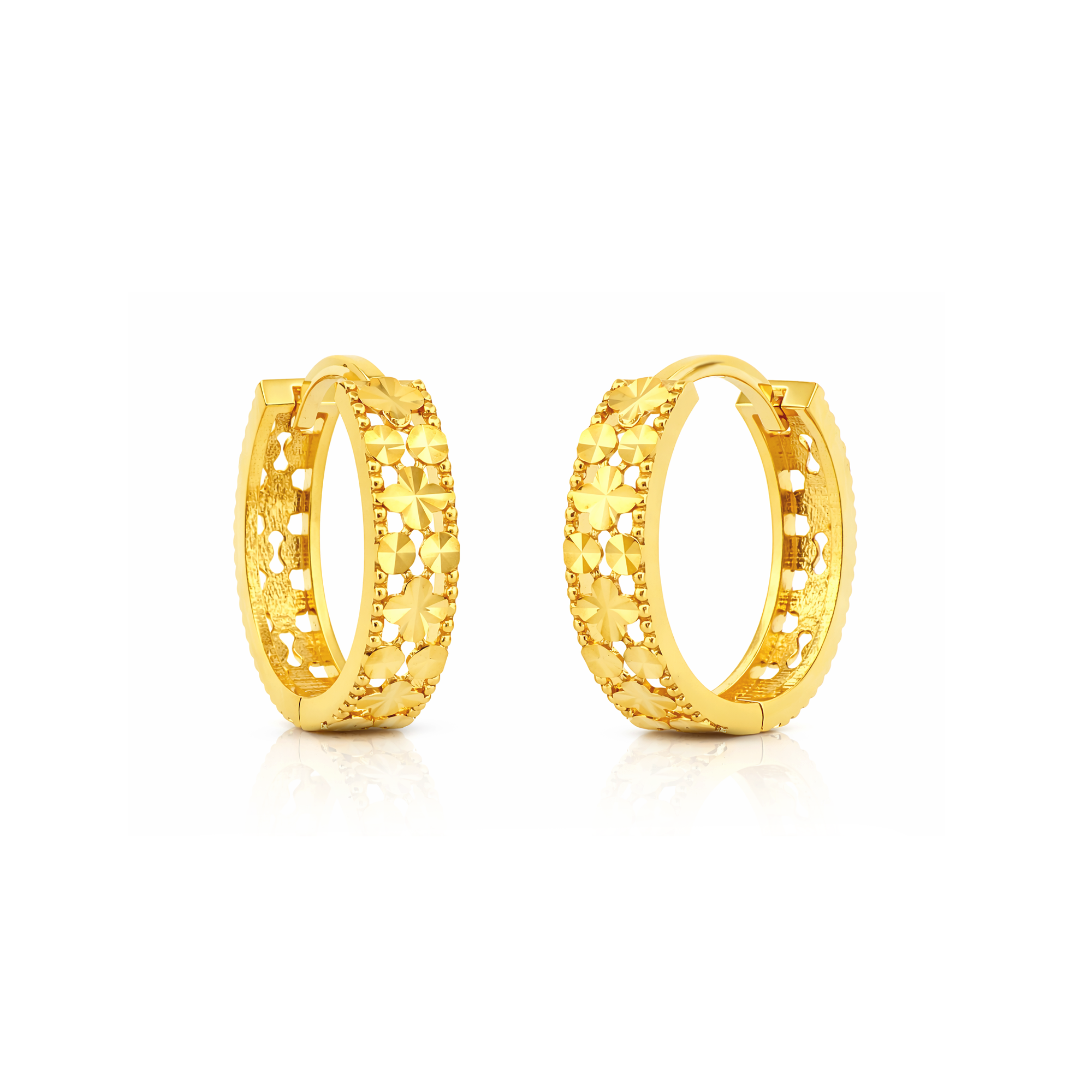 22K Gold Floral Hoop Earrings
