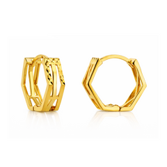 22K Gold Hexagon Hoop Earrings