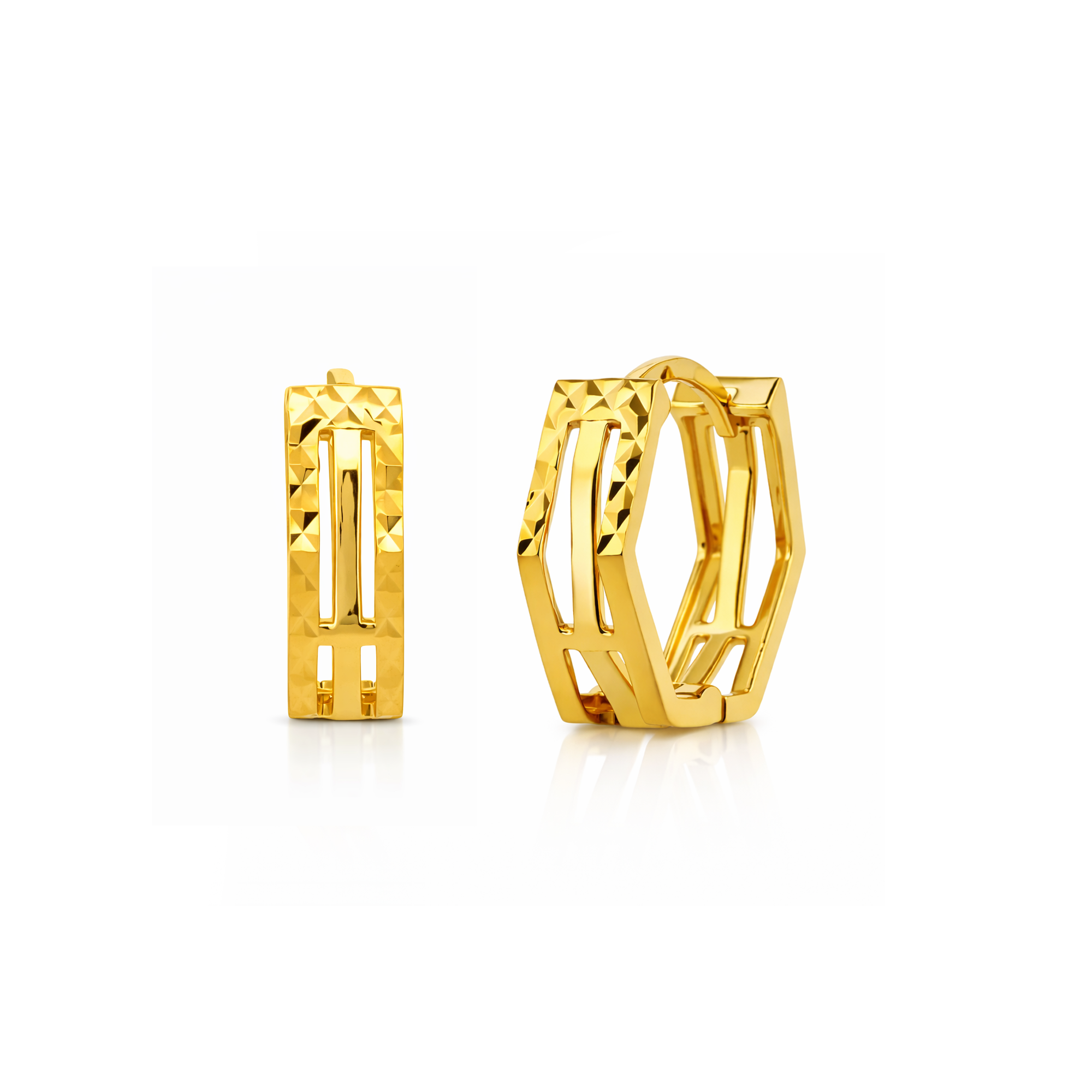 22K Gold Hexagon Hoop Earrings