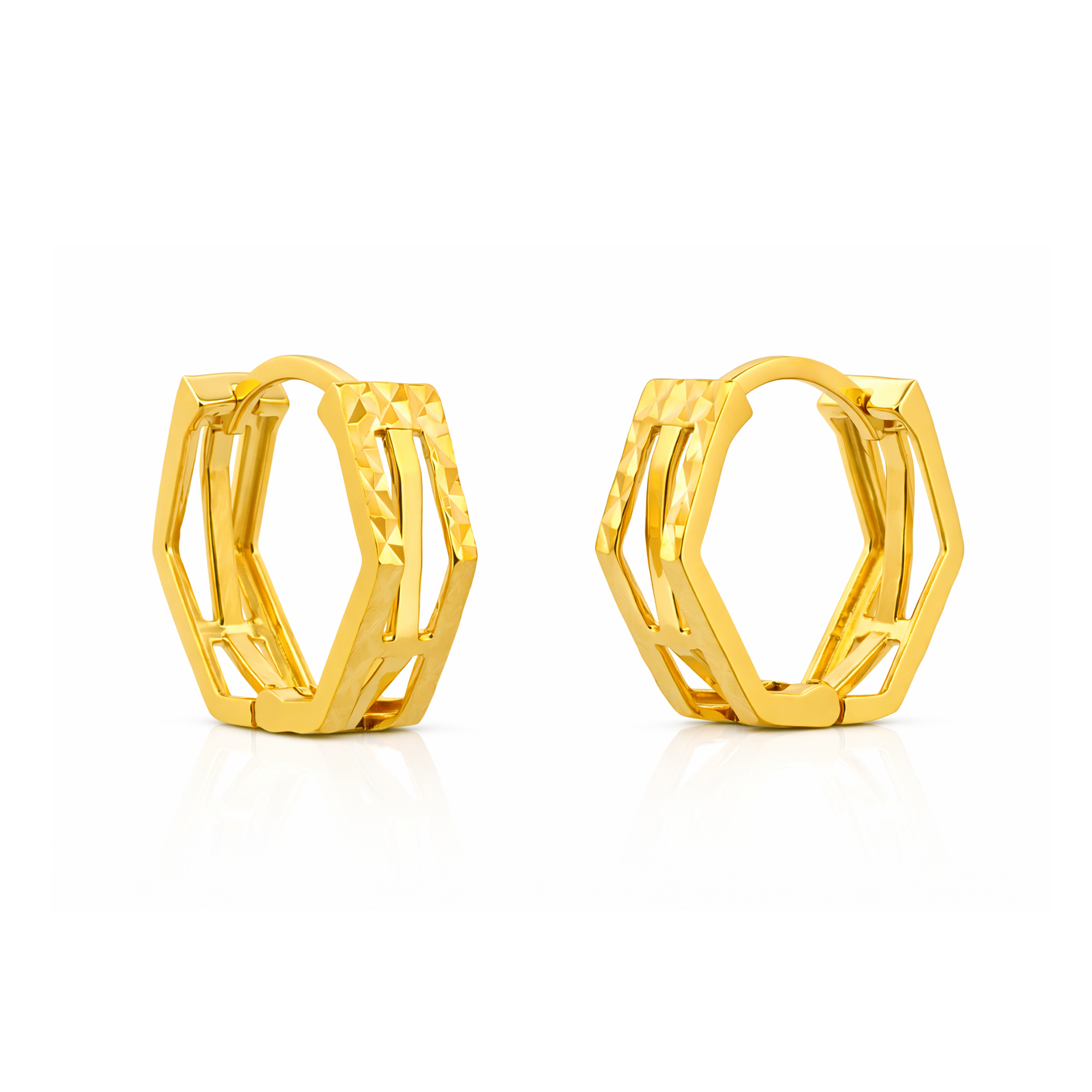 22K Gold Hexagon Hoop Earrings