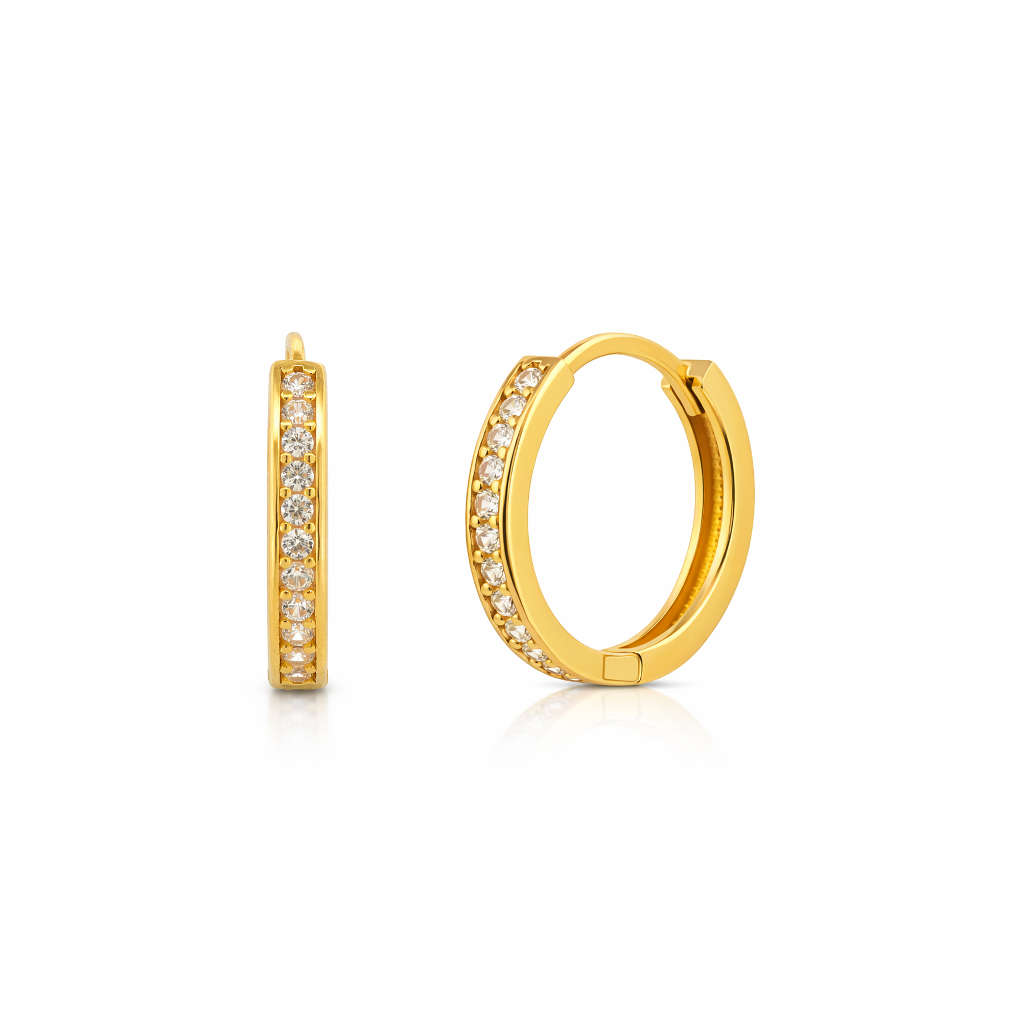 22K Gold CZ Slim Hoop Earrings