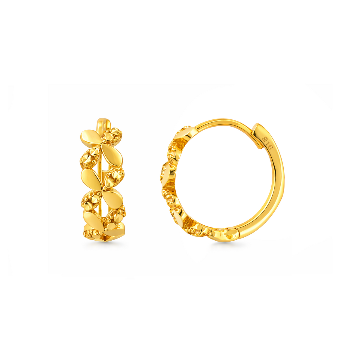 22K Gold Floral Hoop Earrings