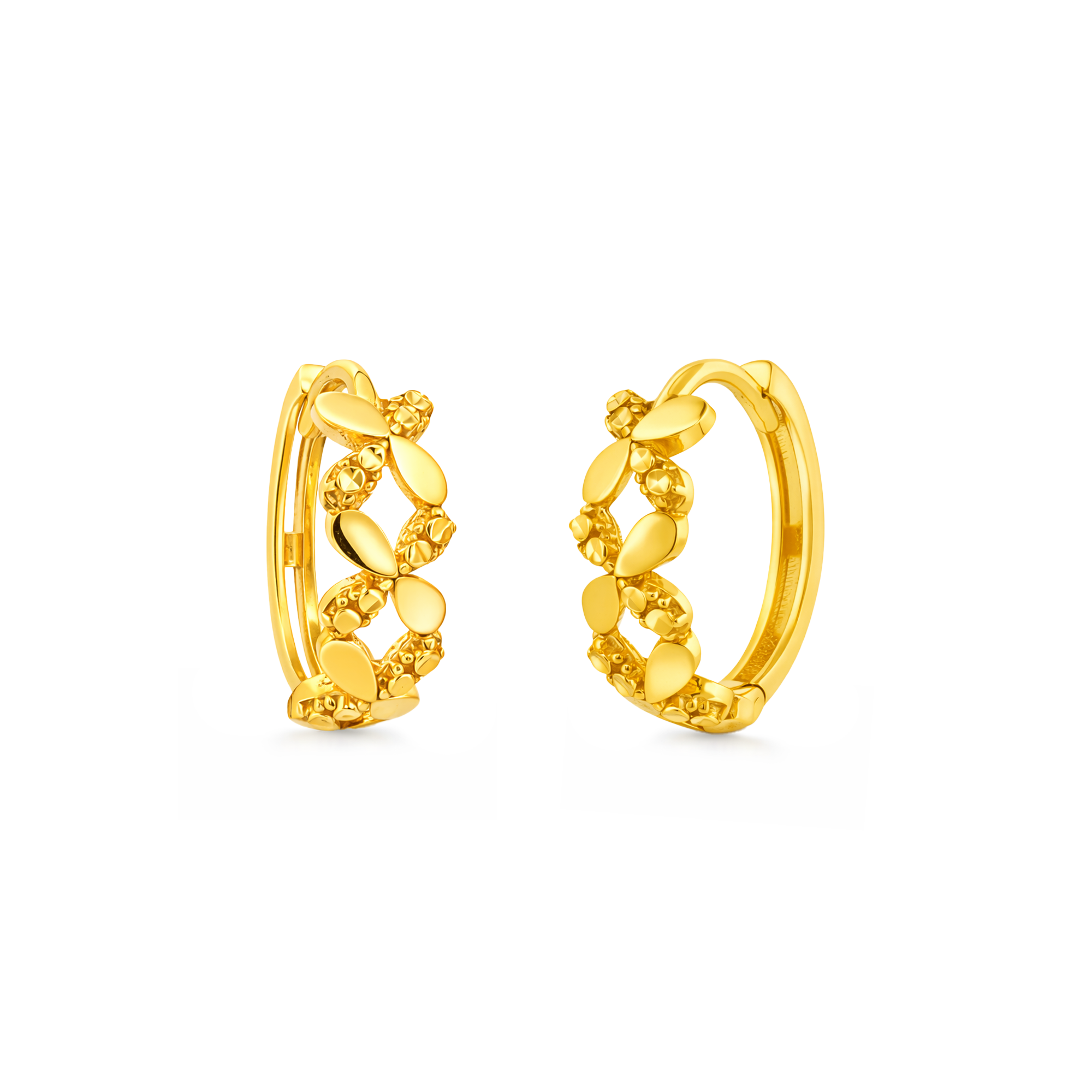 22K Gold Floral Hoop Earrings