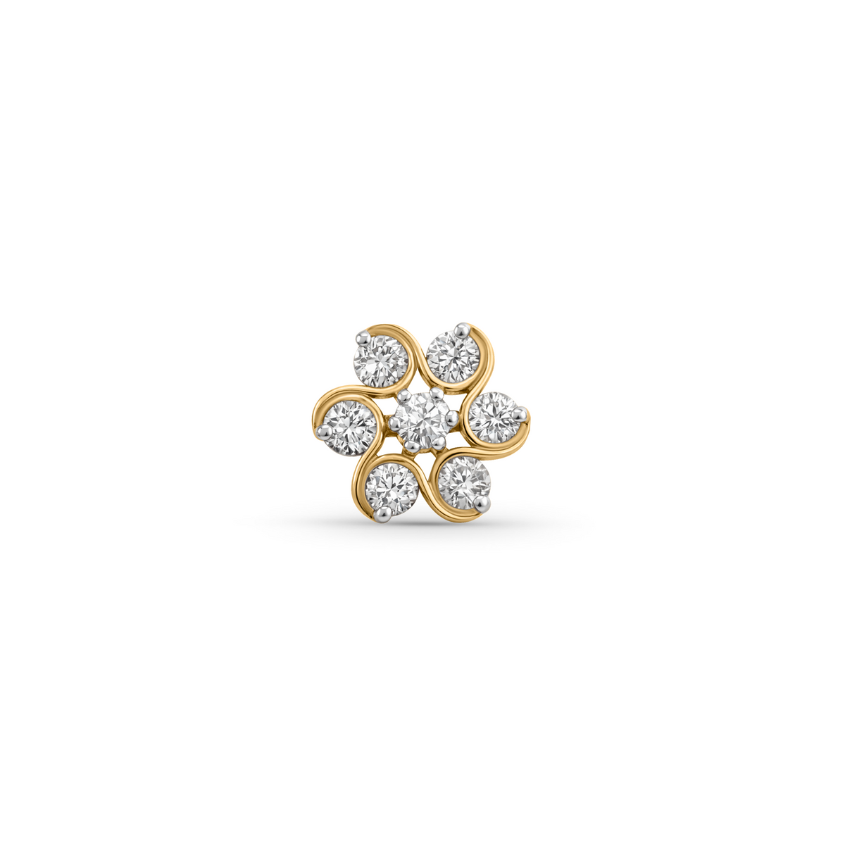 18K Gold Diamond Swirl Flower Nose Pin