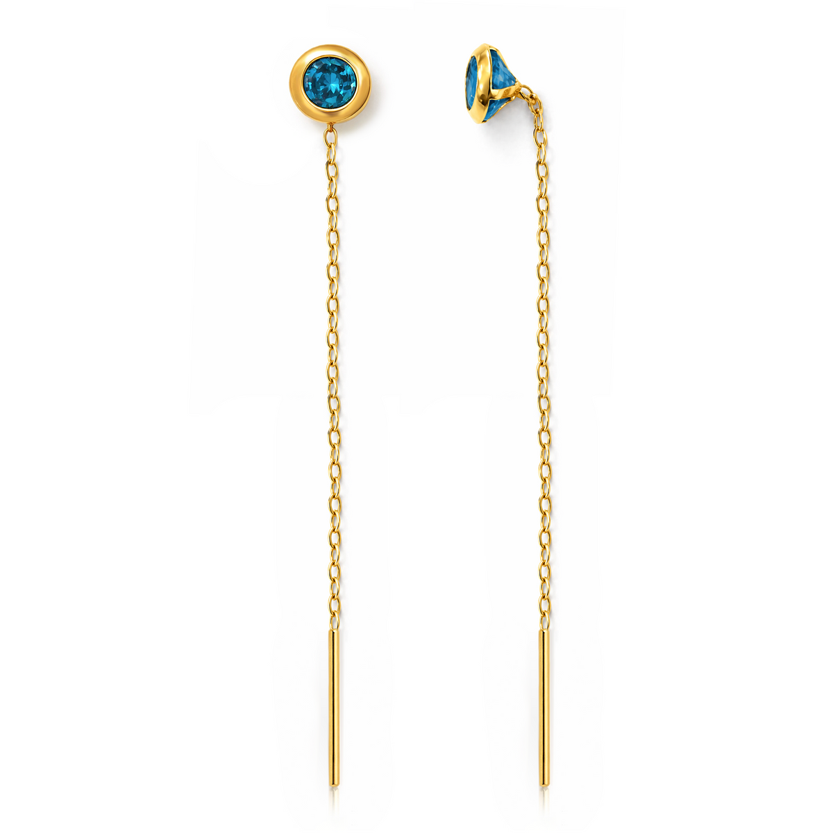 22K Gold Blue Stone Sui Dhaga Earrings