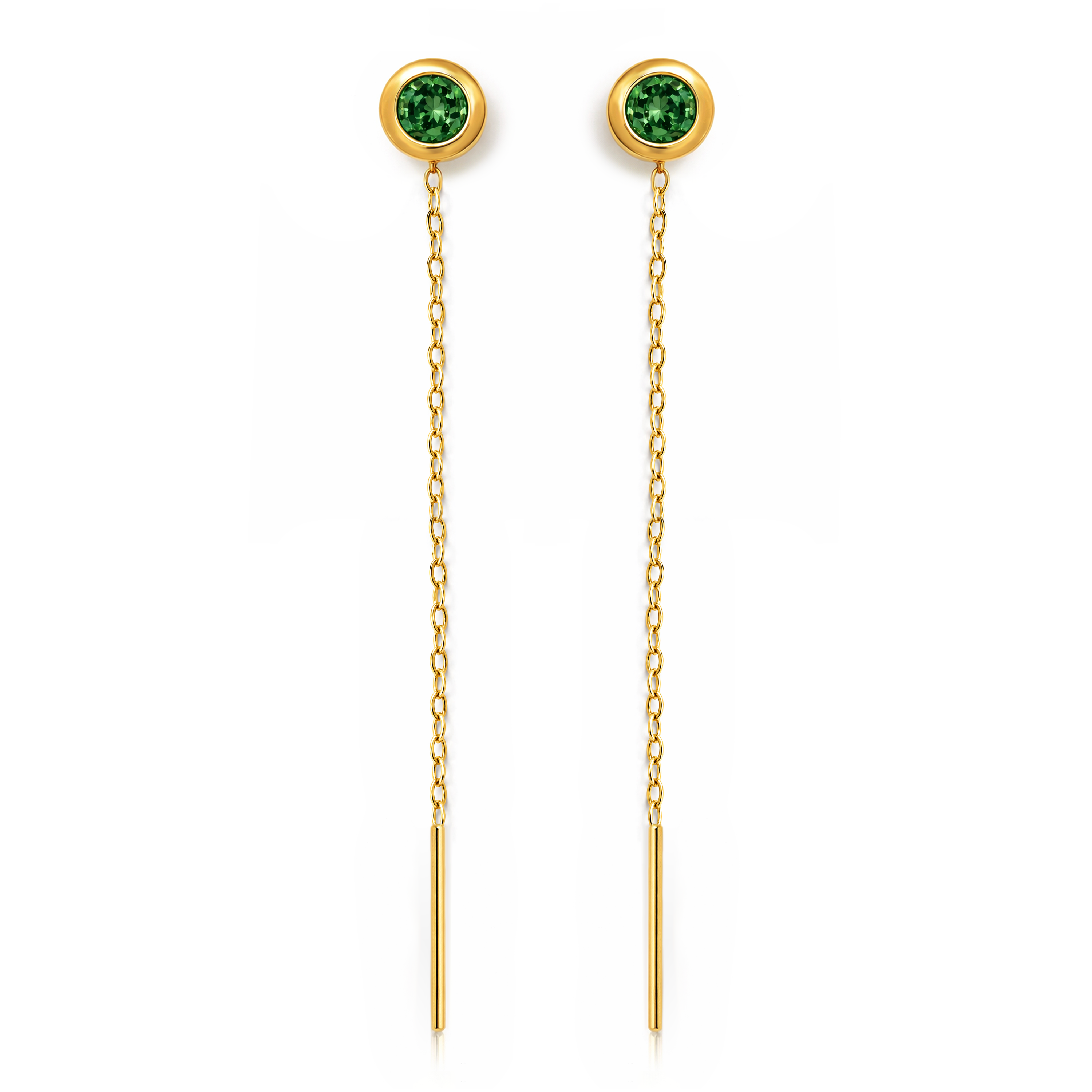 22K Gold Green Stone Sui Dhaga Earrings